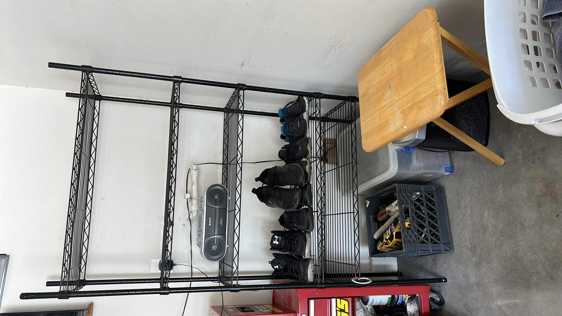 Photo 1 of BLACK METAL GARAGE SHELVING UNIT W CONTENTS, GARAGE ITEMS