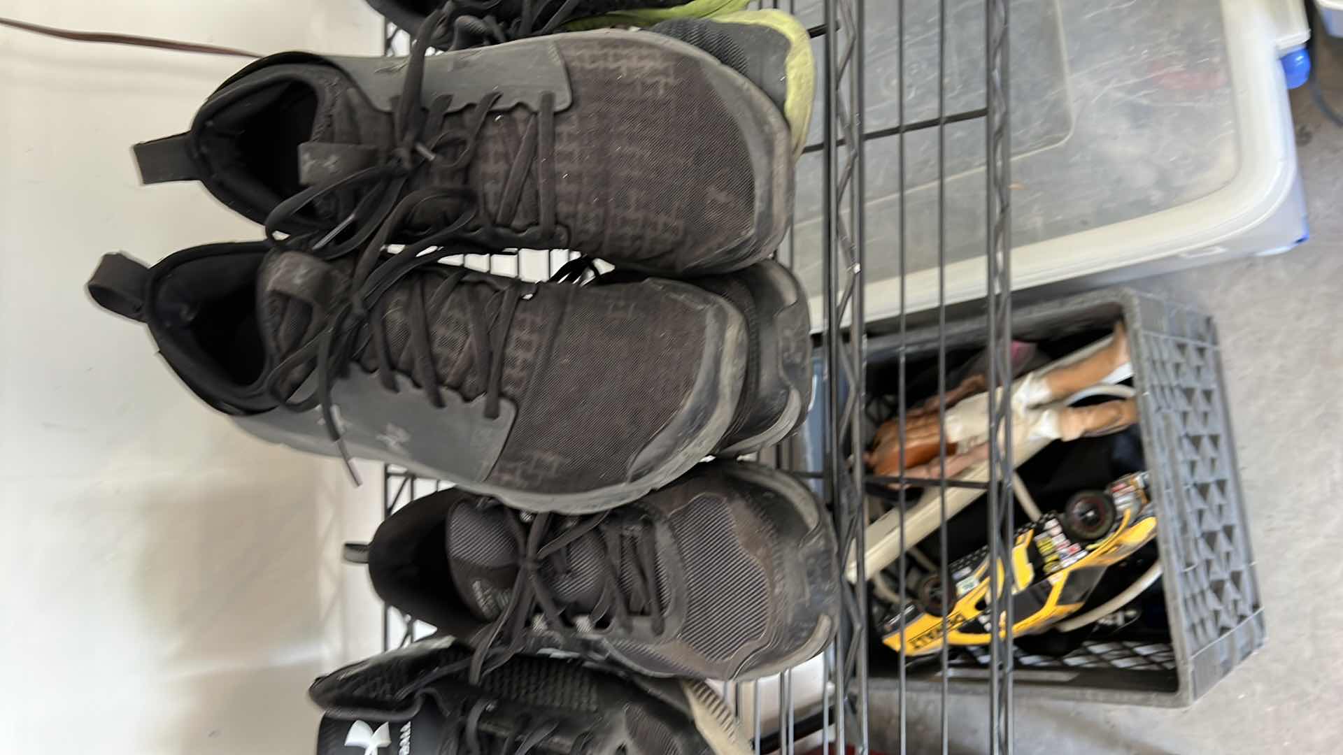 Photo 1 of BLACK METAL GARAGE SHELVING UNIT W CONTENTS, GARAGE ITEMS