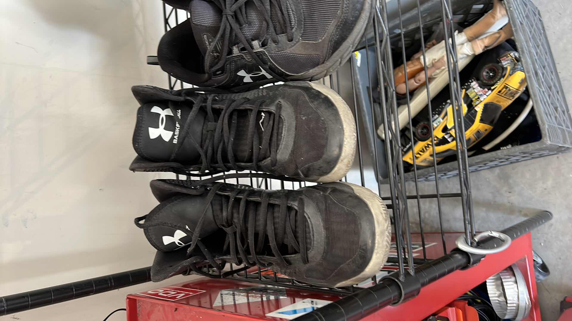 Photo 1 of BLACK METAL GARAGE SHELVING UNIT W CONTENTS, GARAGE ITEMS