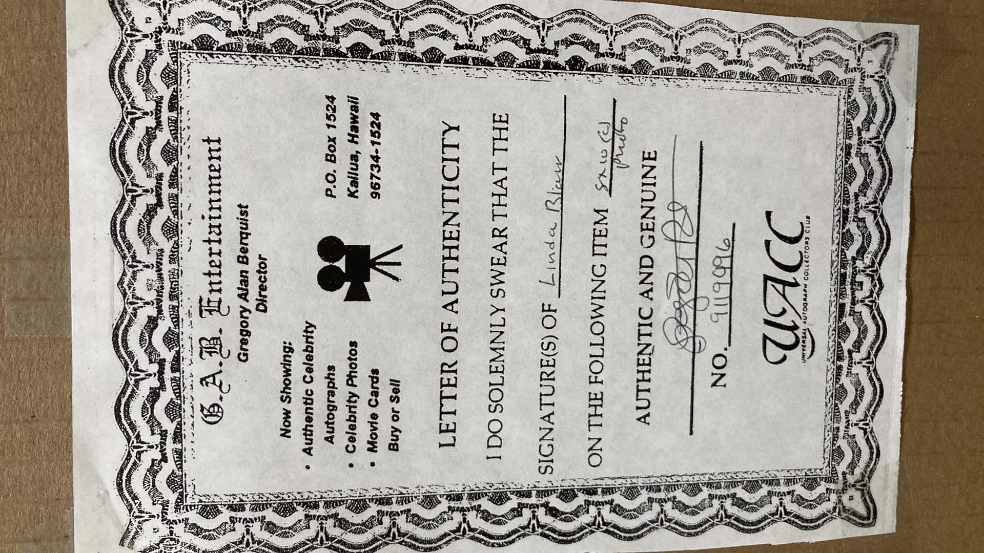 Photo 1 of LINDA BLAIR AUTOGRAPHED PHOTO W COA