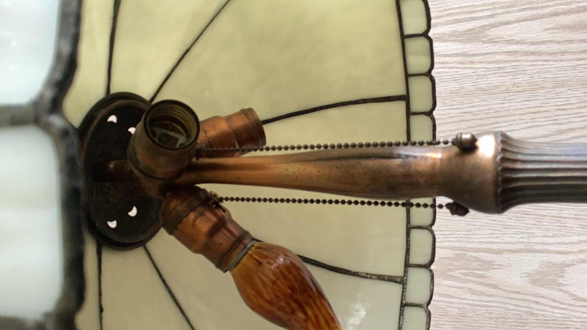 Photo 1 of LARGE VINTAGE STAINED GLASS LAMP 20” X H 21”