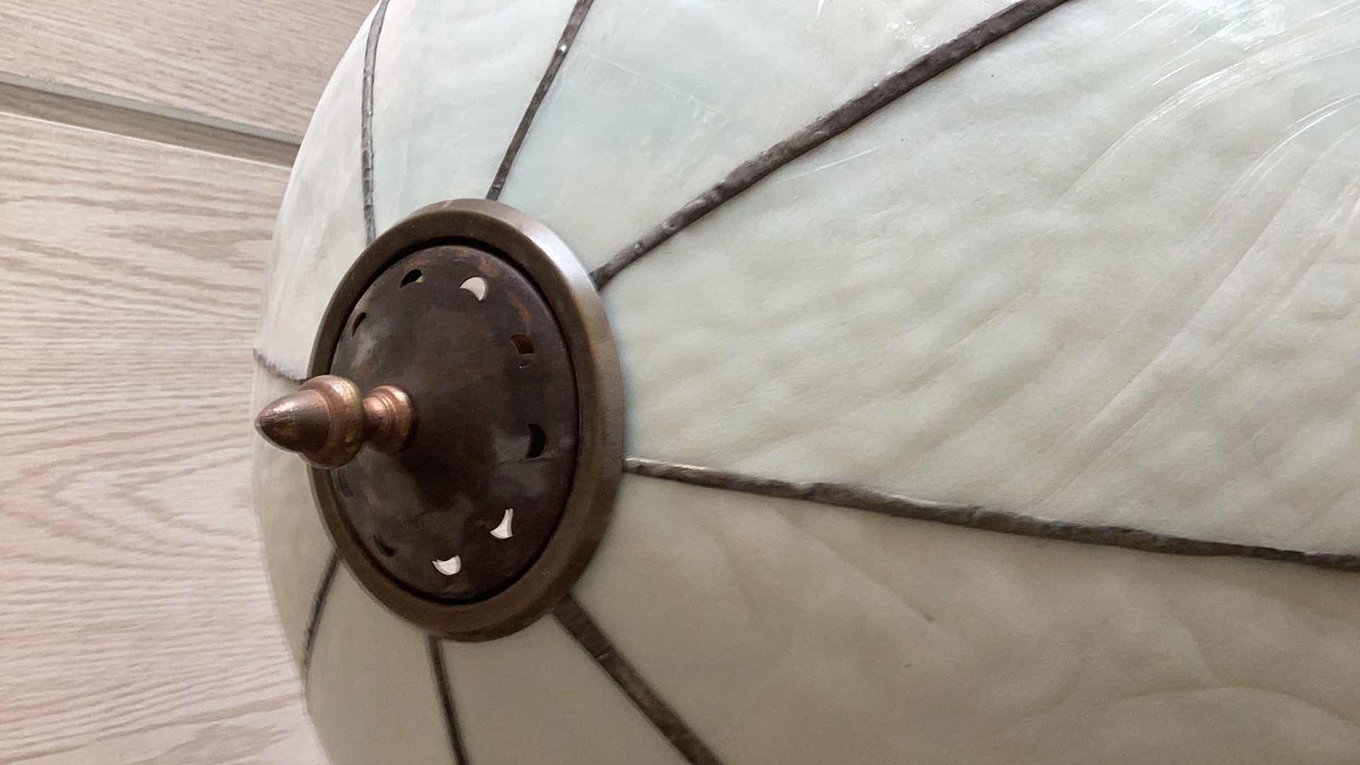 Photo 1 of LARGE VINTAGE STAINED GLASS LAMP 20” X H 21”