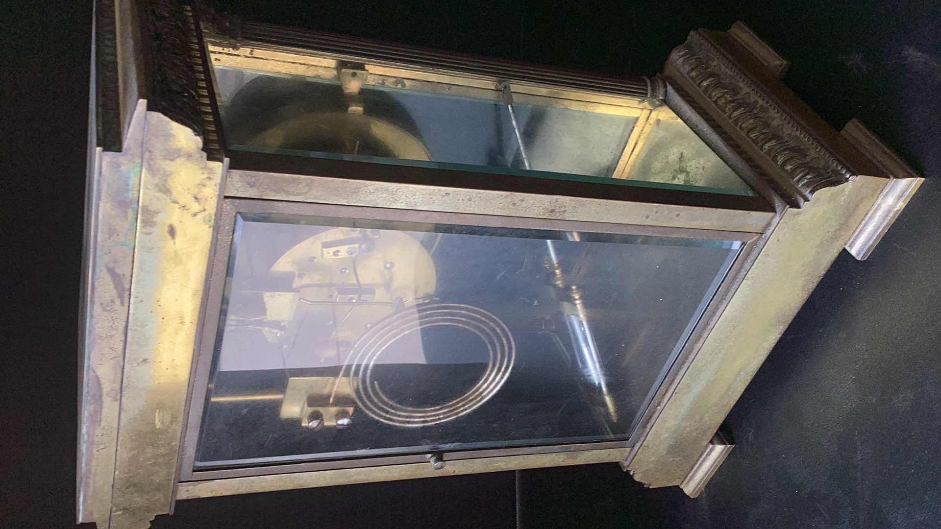 Photo 1 of ANTIQUE OVER THE MANTLE CLOCK 9” X 6” H 13”