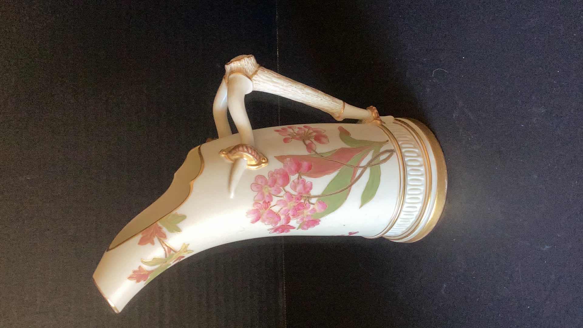 Photo 1 of ROYAL WORCESTER ANTIQUE PORCELAIN ANTLER HANDLED PITCHER 8” TALL 