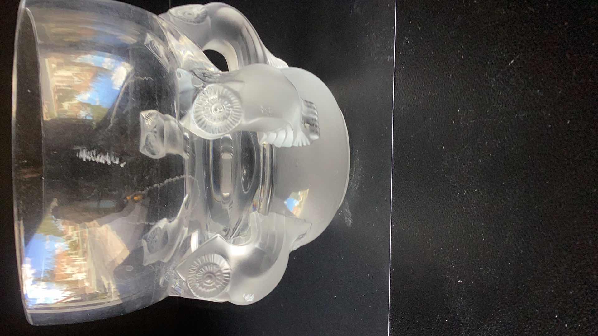 Photo 1 of LALIQUE FRANCE CRYSTAL “HIBOUX” OWL VASE 5 1/2” X 5”