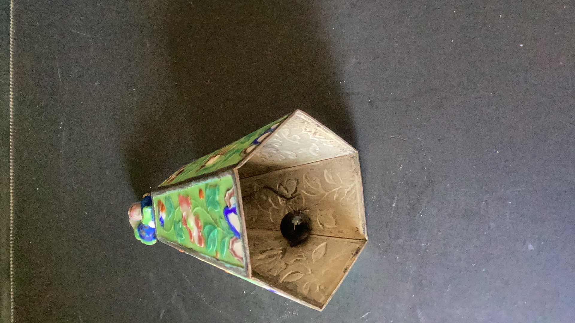 Photo 1 of ANTIQUE CHINESE COPPER ENAMELED BELL 5” TALL 