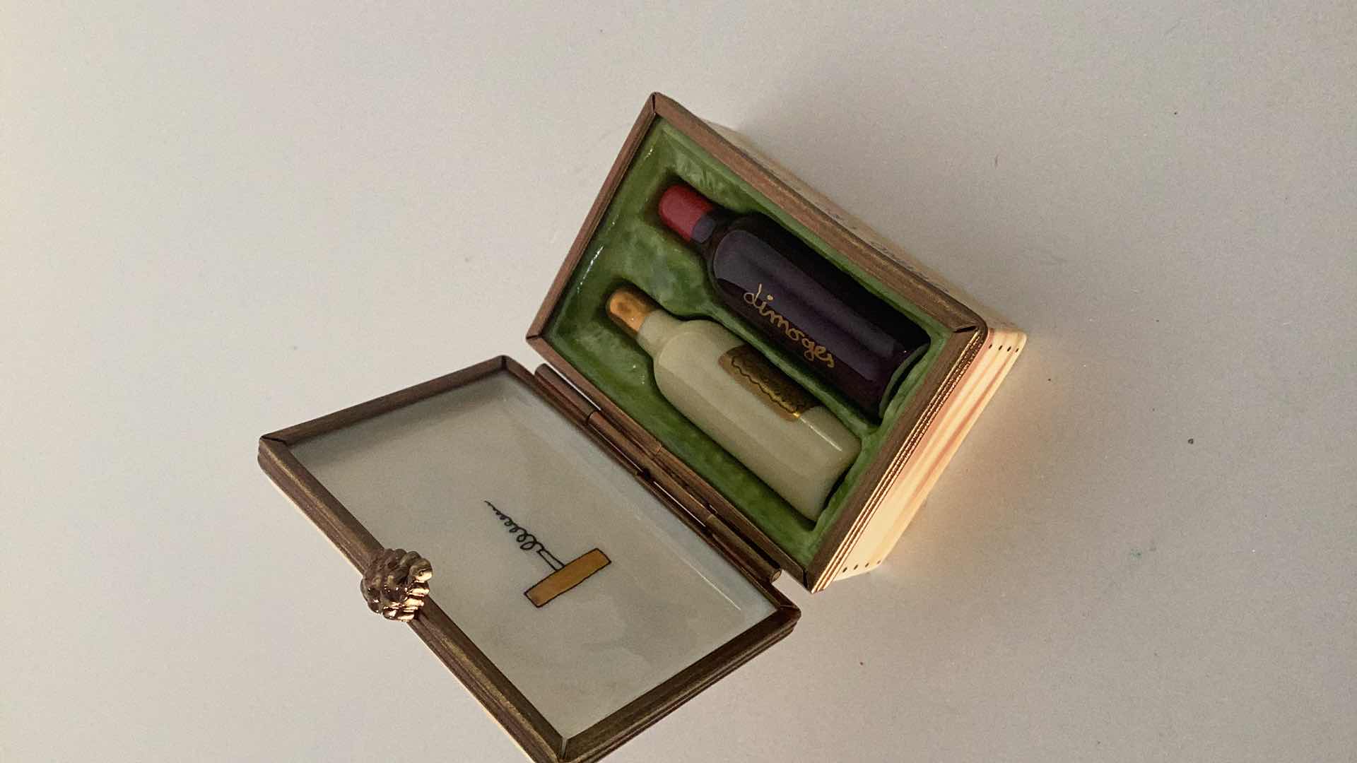 Photo 2 of LIMOGES FRANCE WINE BOX WITH BOTTLES 2” X 1” 