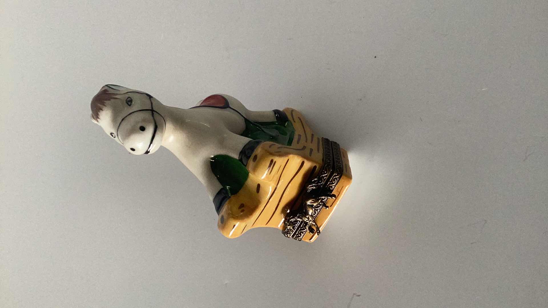 Photo 1 of LIMOGES FRANCE ROCKING HORSE PILL BOX 3” TALL