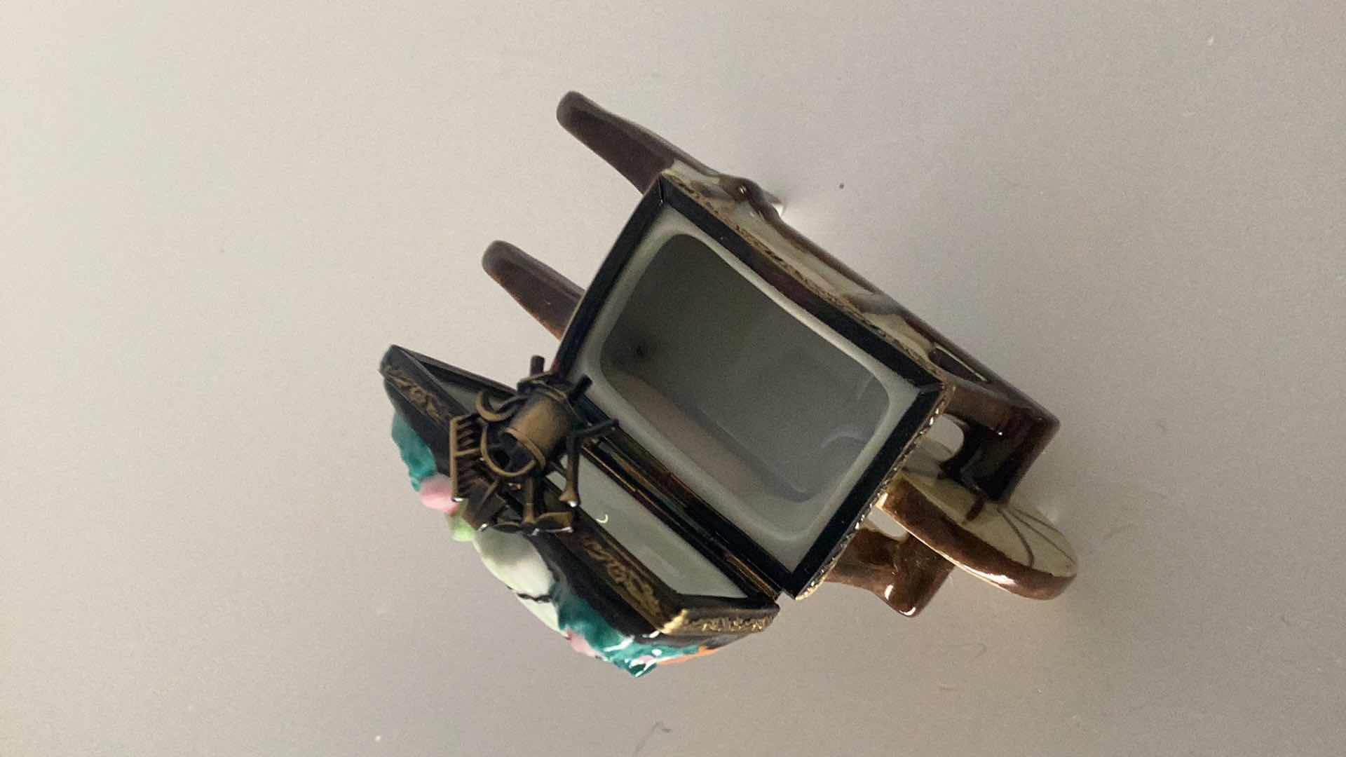 Photo 1 of LIMOGES FRANCE WHEELBARROW WITH VEGETABLES 3 1/2” LONG 