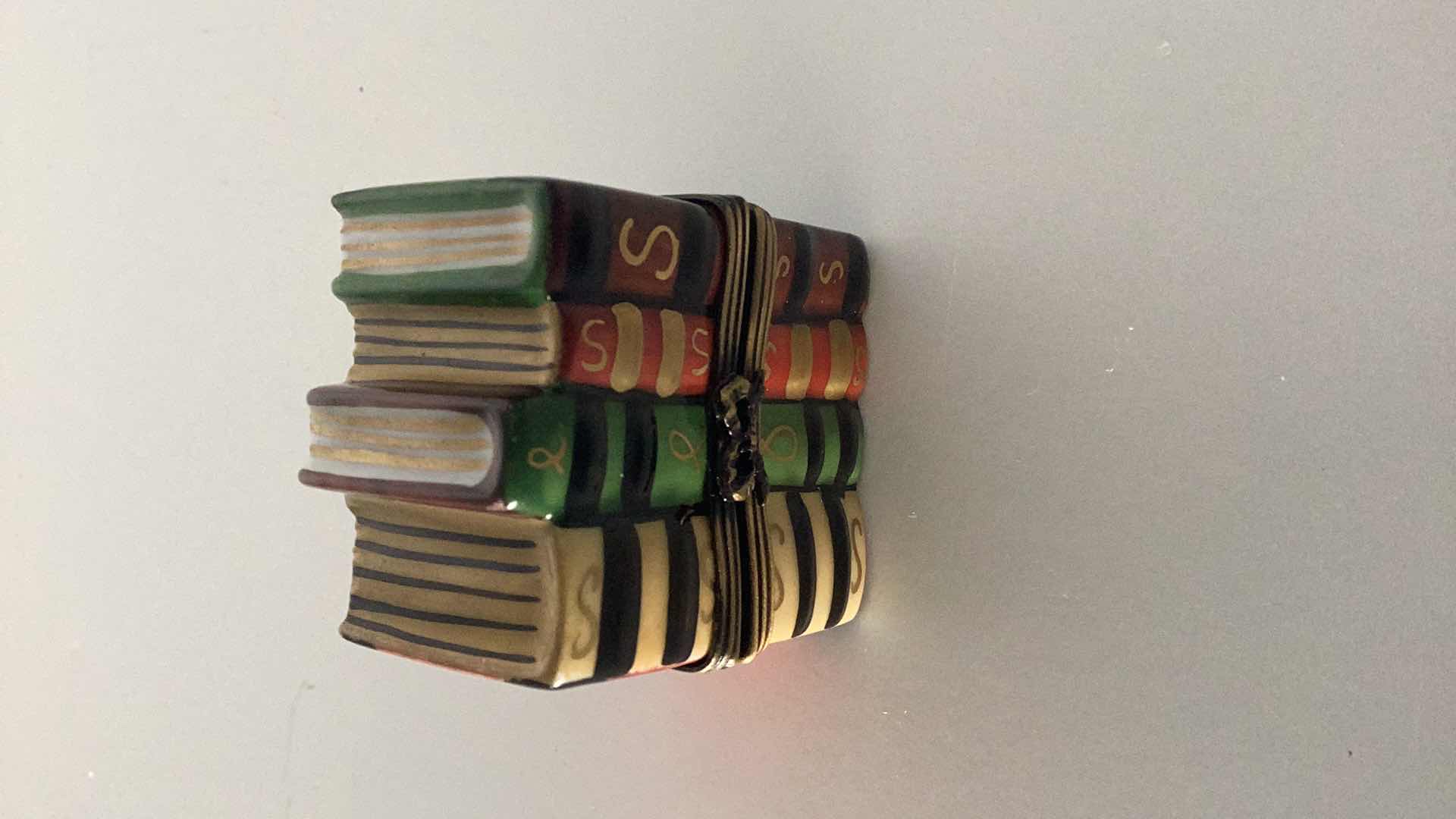 Photo 1 of LIMOGES FRANCE BOOK STACK PILL BOX 2” TALL 