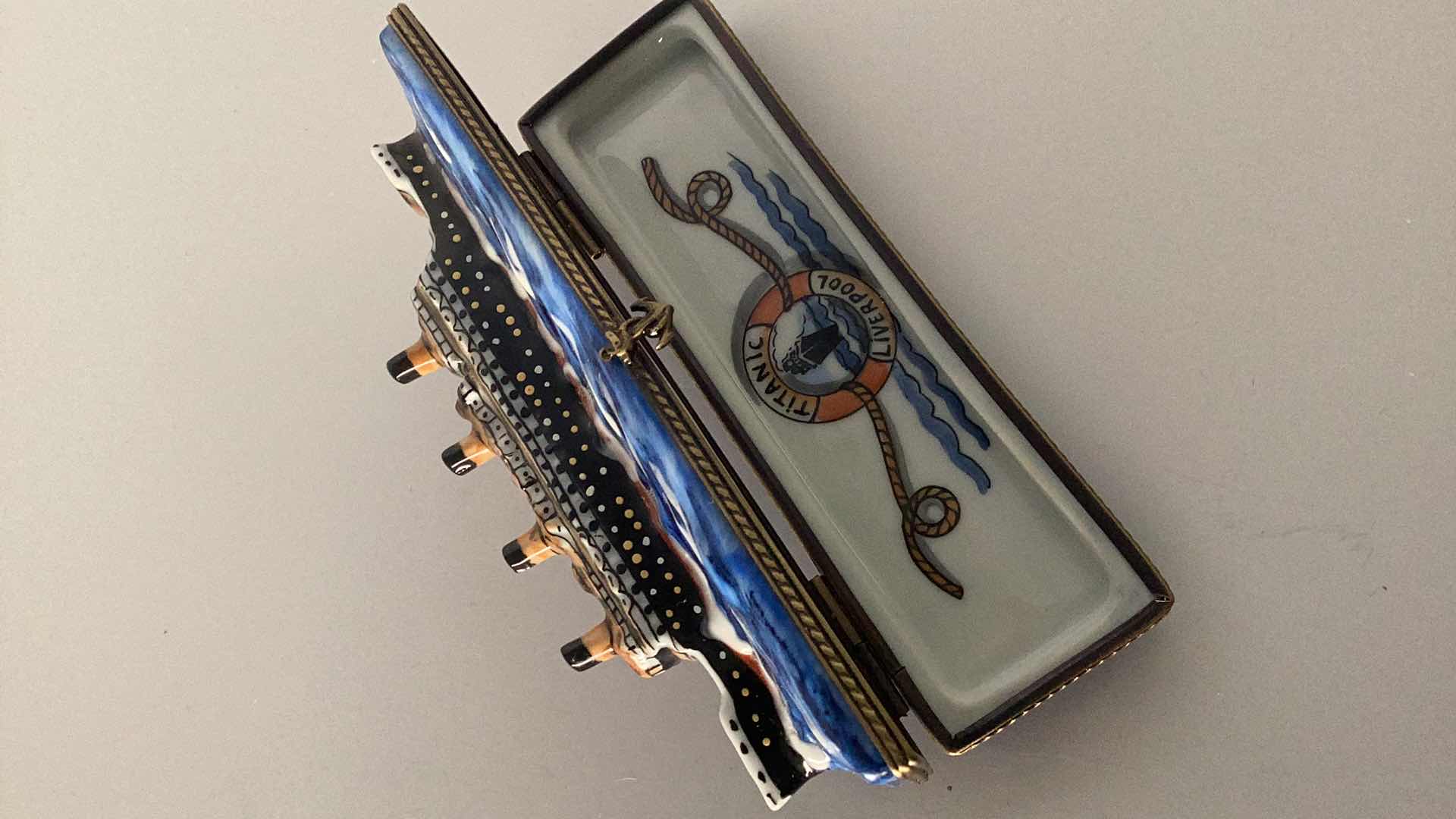Photo 1 of LIMOGES FRANCE TITANIC PILL BOX 4 1/2” LONG 