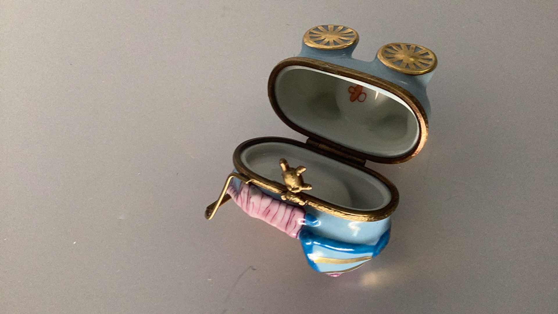 Photo 1 of LIMOGES FRANCE BABY CARRIAGE PILL BOX 2” TALL 