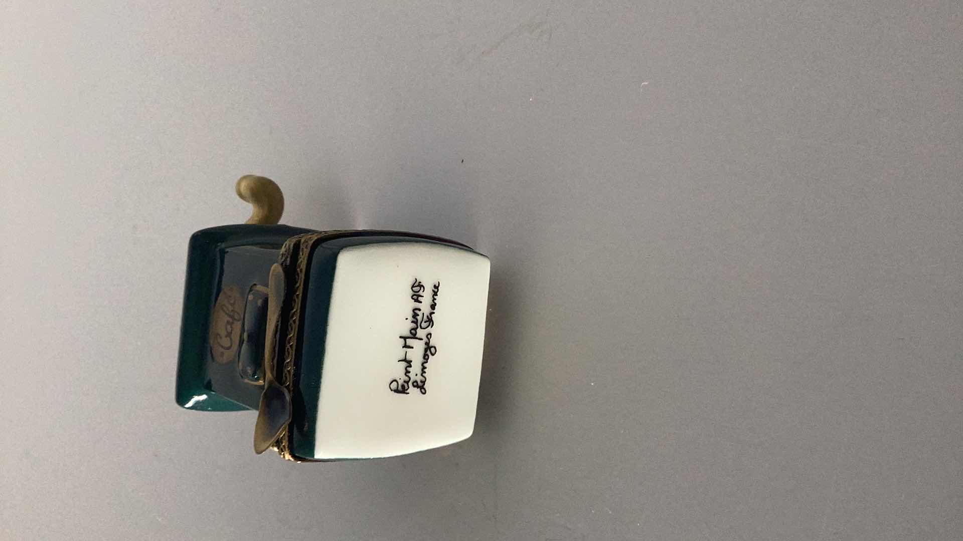 Photo 1 of LIMOGES FRANCE COFFE GRINDER PILL BOX 2” TALL