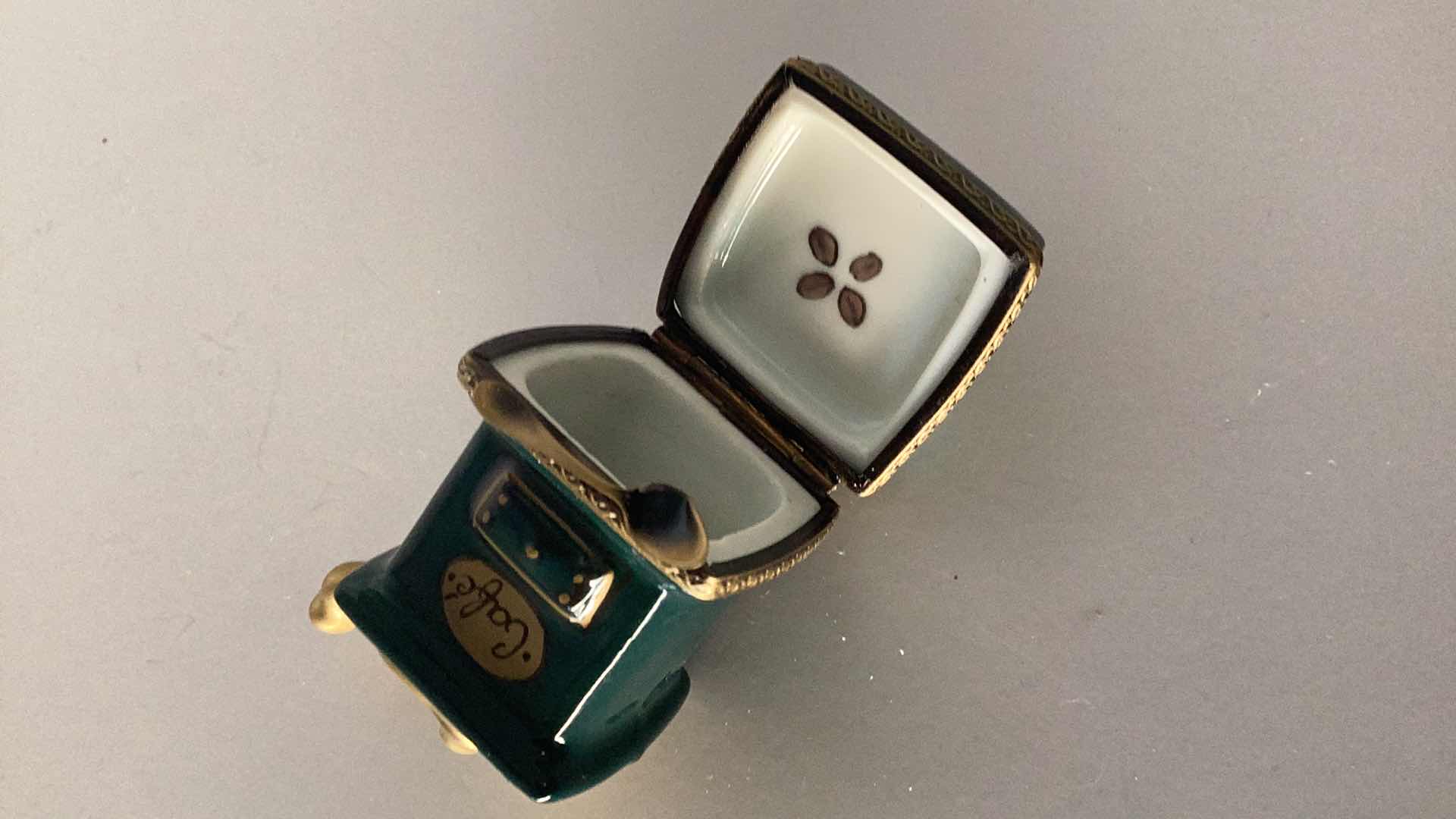 Photo 1 of LIMOGES FRANCE COFFE GRINDER PILL BOX 2” TALL