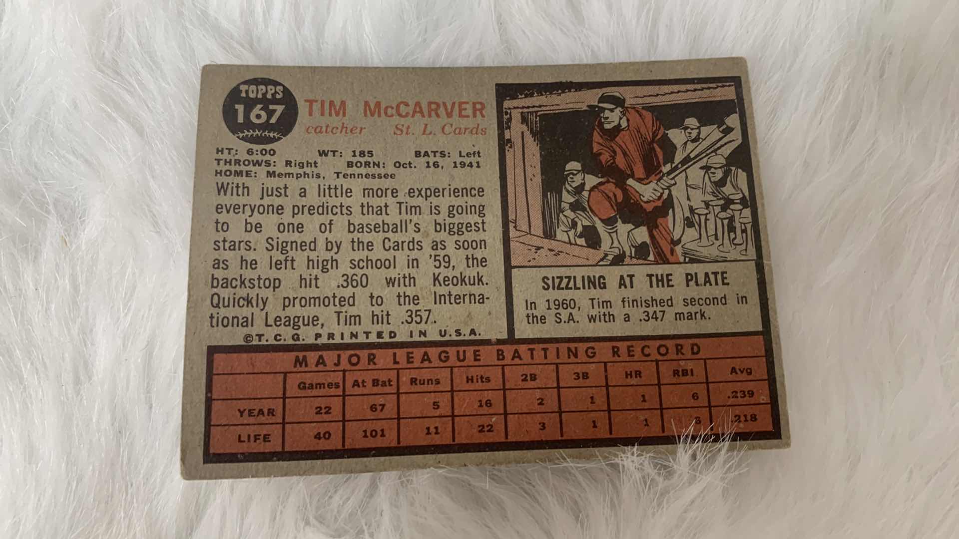 Photo 1 of COLLECTIBLE SIGNED TIM MC CARVER BASEBALL CARD
