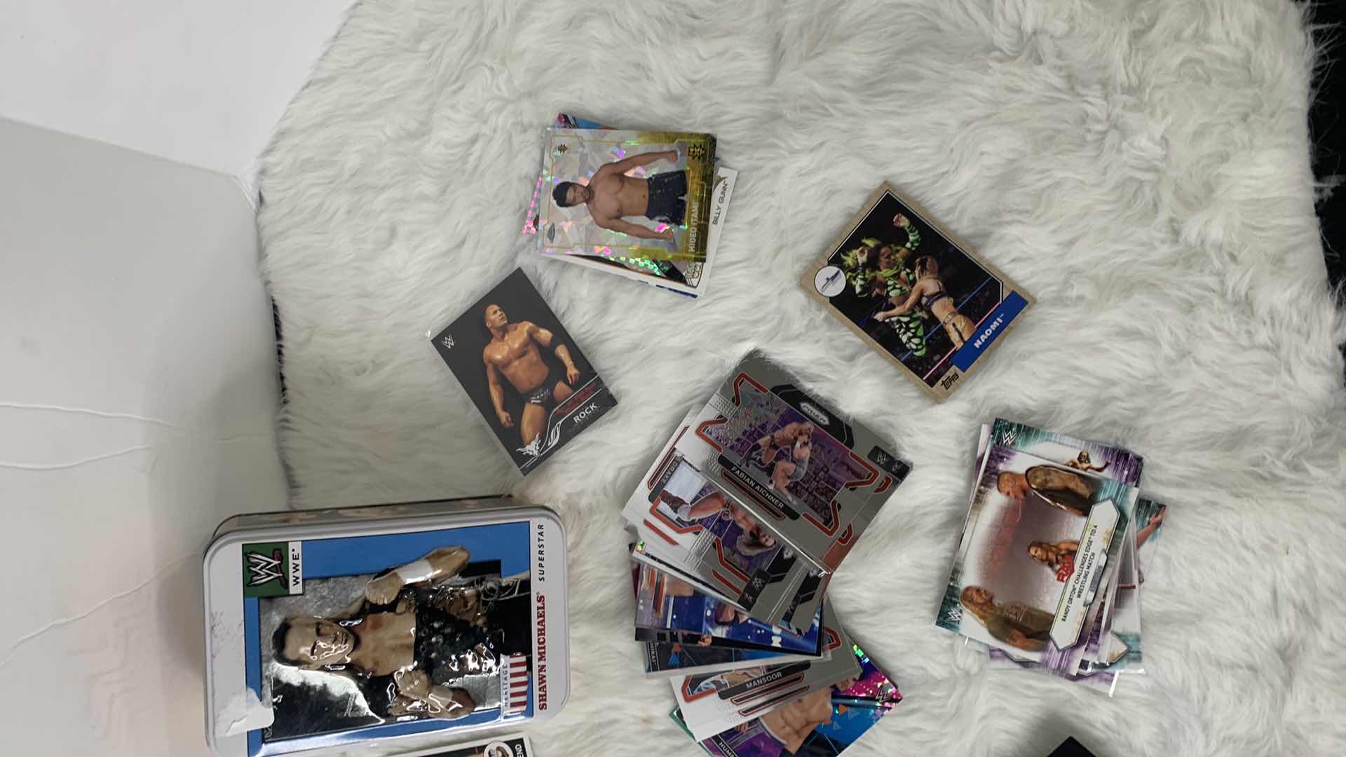 Photo 1 of STACK OF COLLECTIBLE WRESTLING CARDS AND TIN