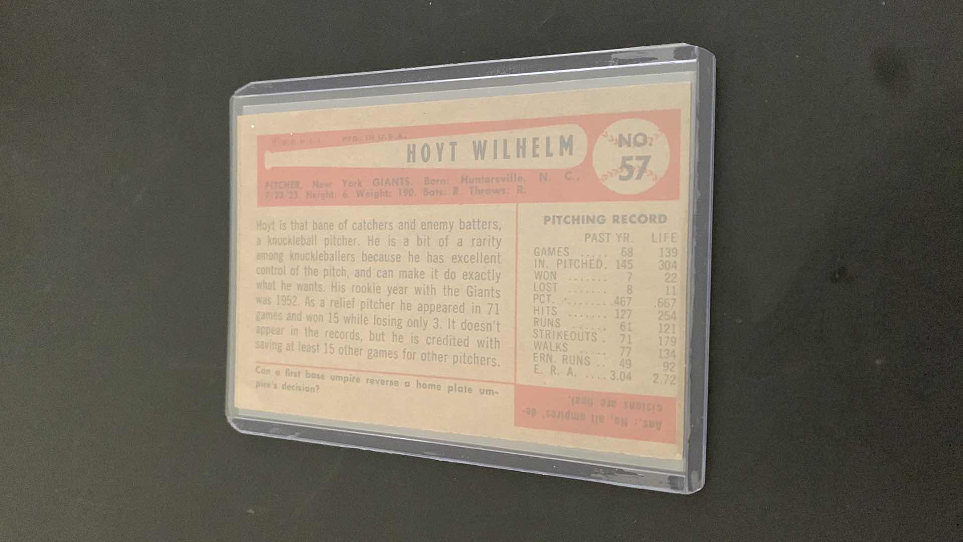 Photo 1 of 1954 BOWMAN HOYT WILHELM GIANTS CARD