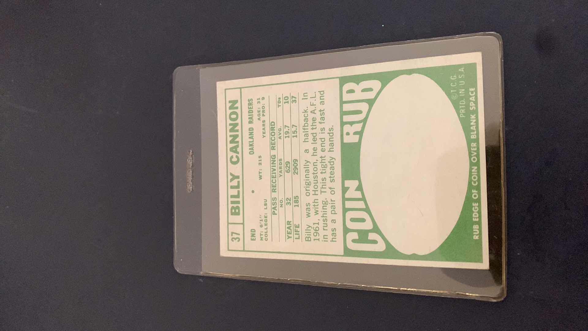 Photo 1 of 1968 TOPPS BILLY CANNON RAIDERS CARD