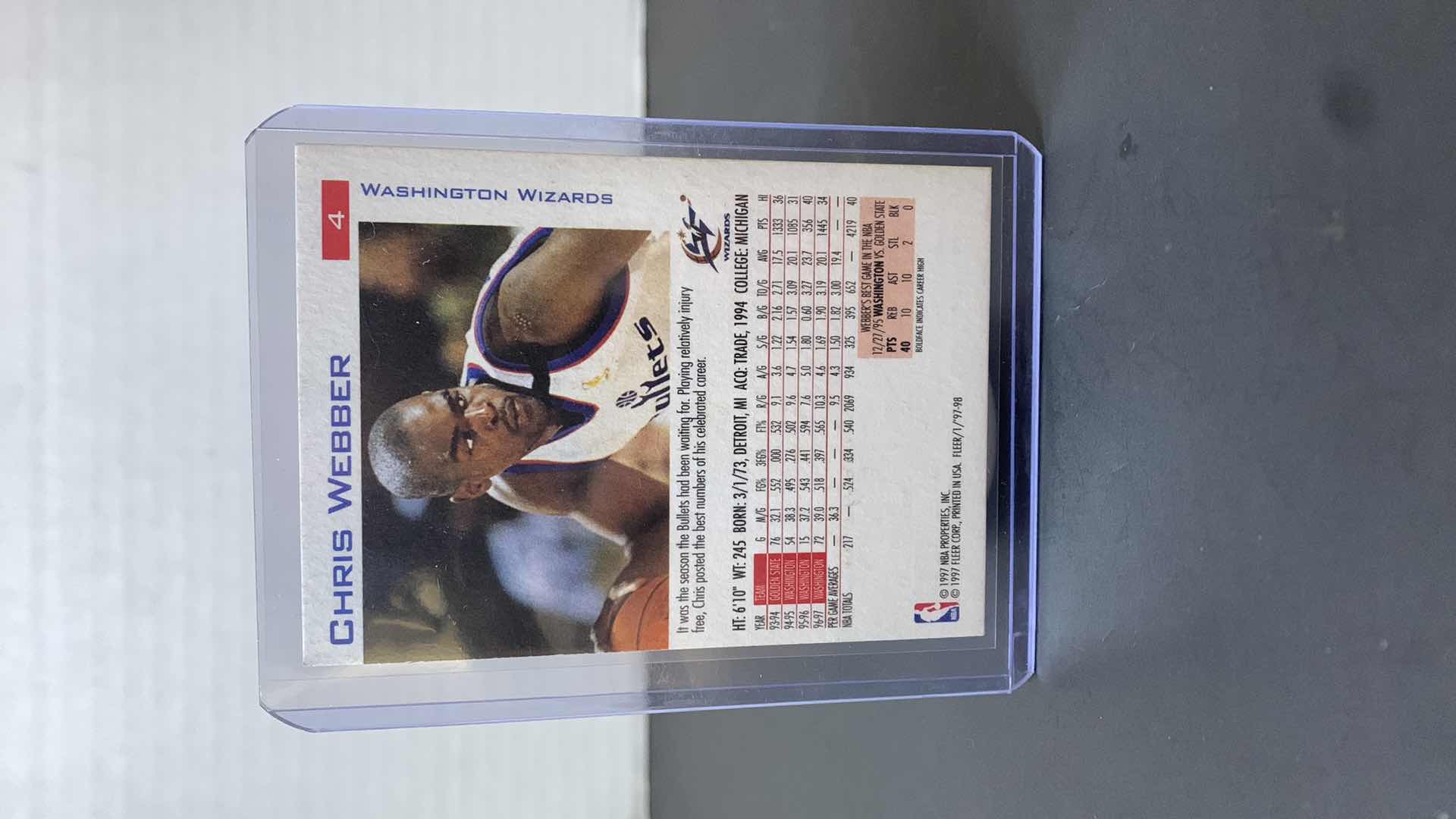 Photo 1 of 1997 FLEER CHRIS WEBBER WIZARDS AUTO CARD