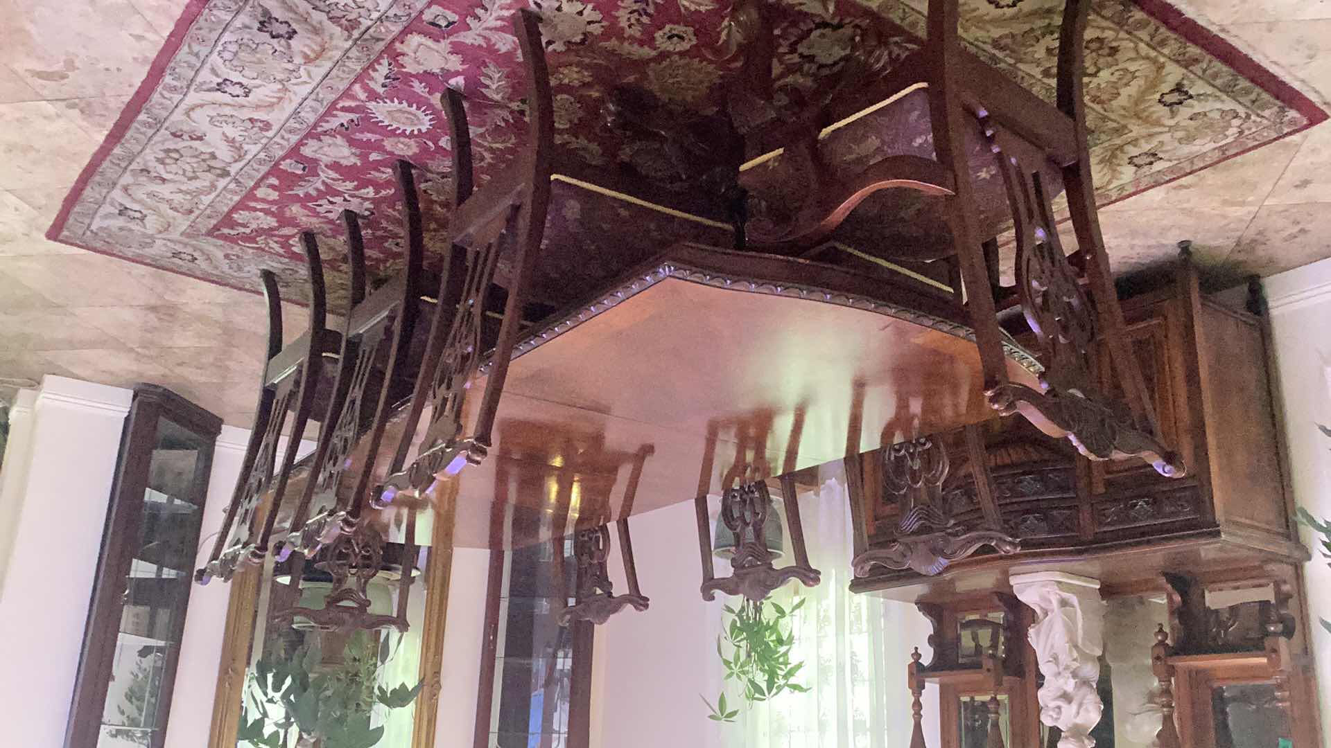 Photo 1 of CHIPPENDALE STYLE CUSTOM REPRODUCTION DINING ROOM TABLE WITH 2 EAVES AND 8 CHAIRS 46” X 117” LONG