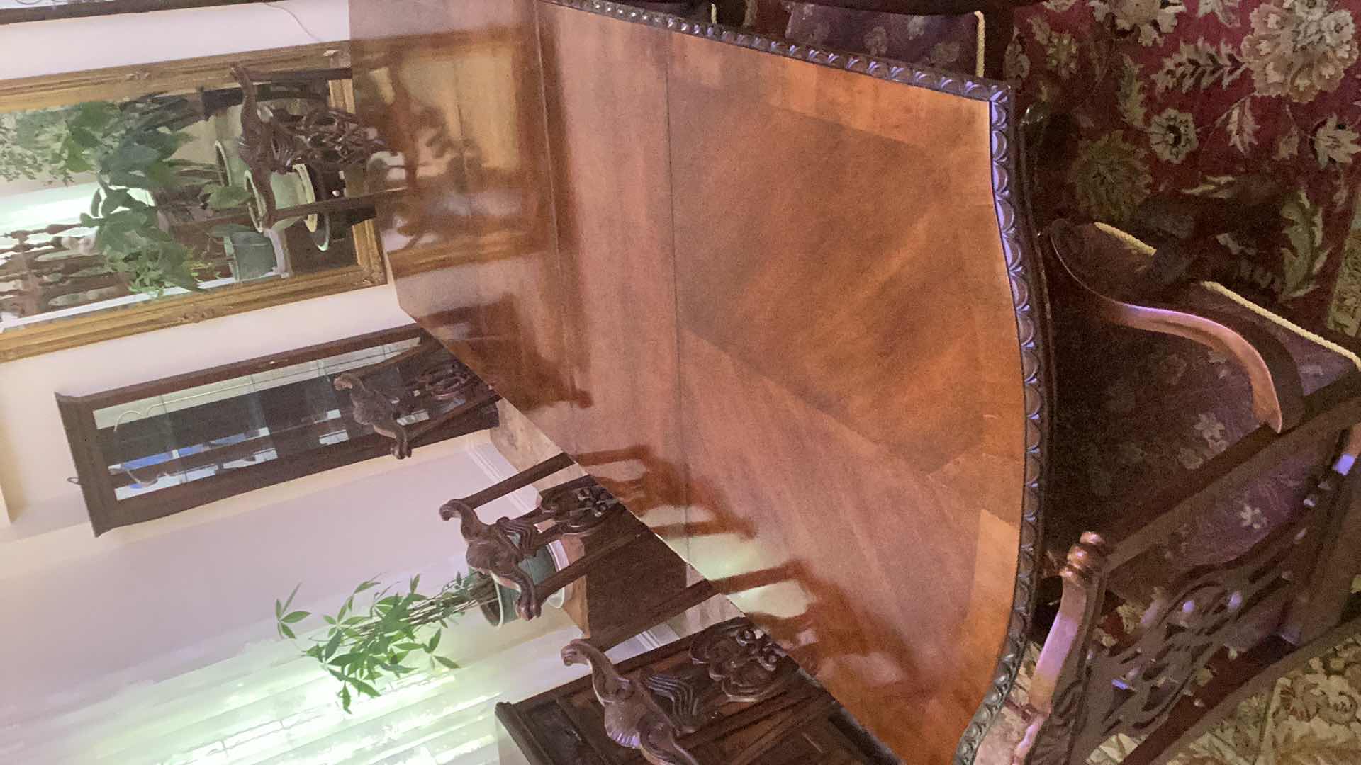 Photo 2 of CHIPPENDALE STYLE CUSTOM REPRODUCTION DINING ROOM TABLE WITH 2 EAVES AND 8 CHAIRS 46” X 117” LONG