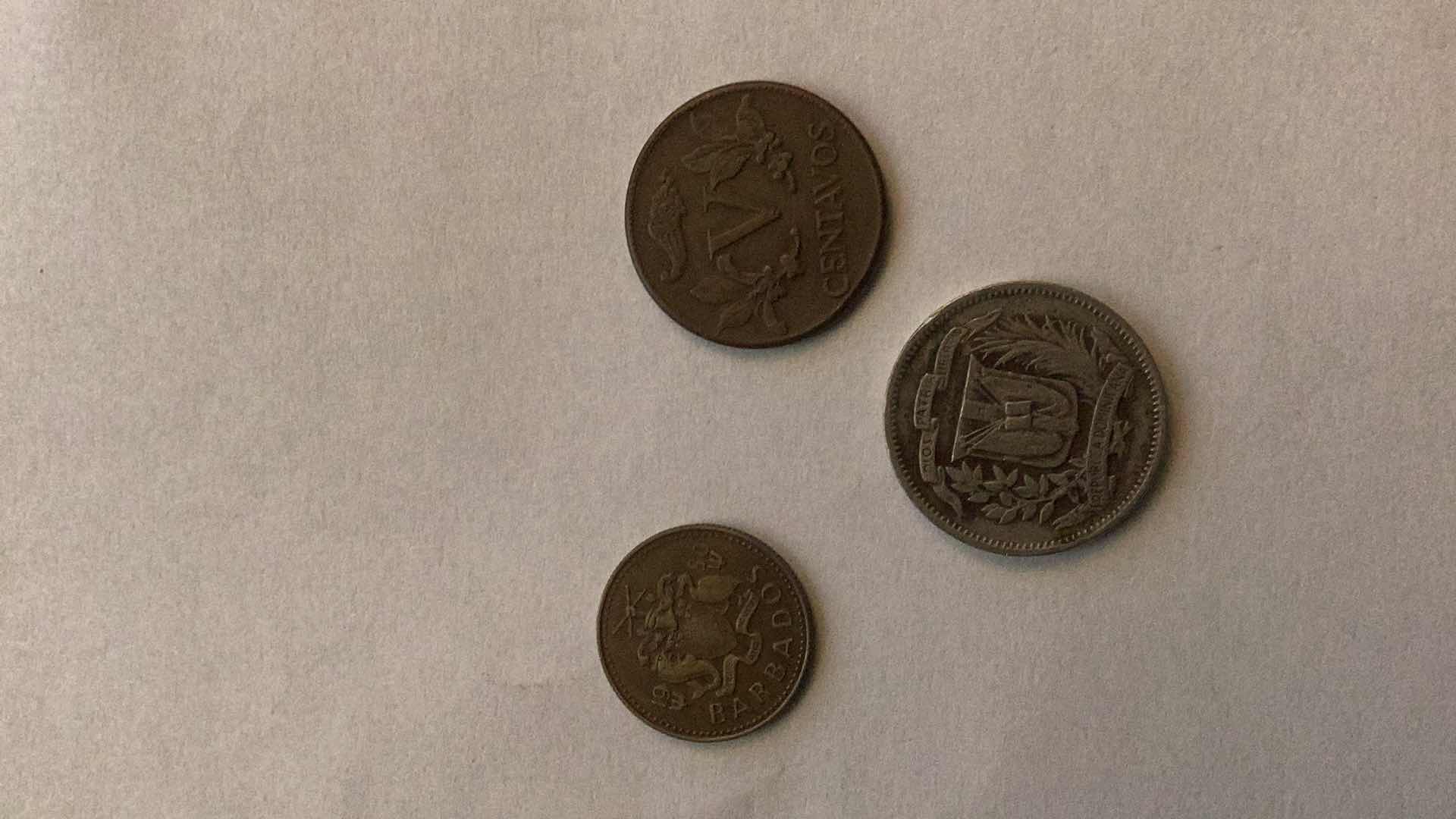 Photo 1 of COLUMBIA 1964,DOMINICAN REPUBLIC 1974, BARBADOS 1980 COINS