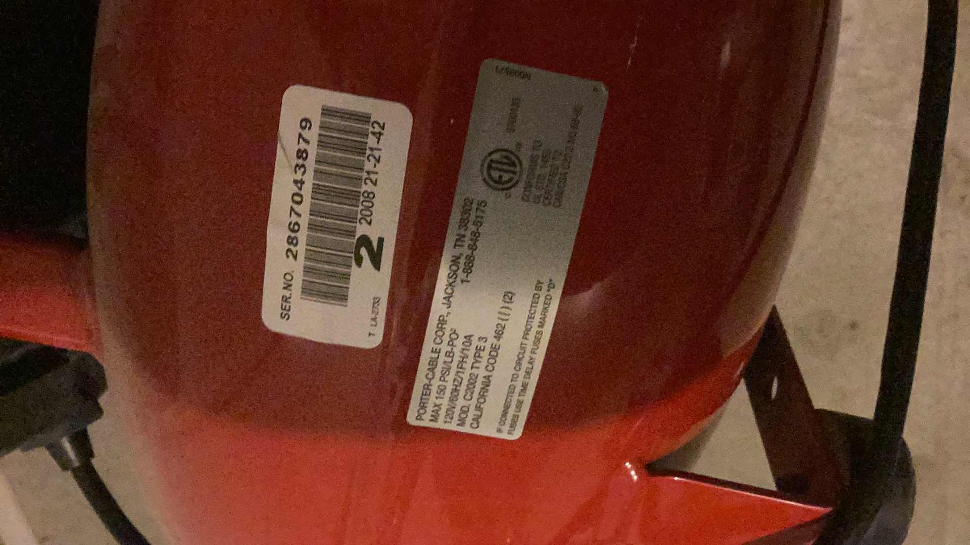 Photo 1 of PORTER CABLE 150 PSI MAINTENANCE FREE AIR PUMP