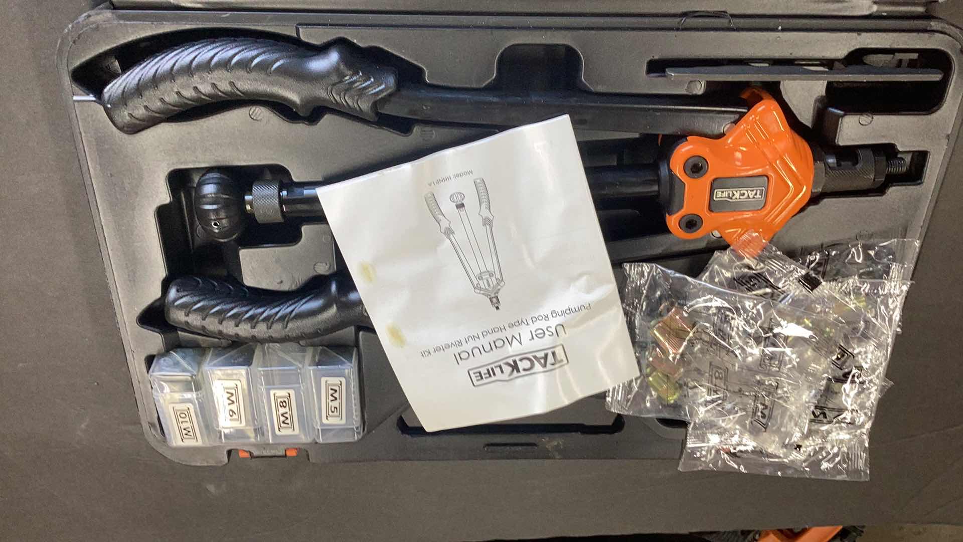 Photo 1 of TACK LIFE PUMPING ROD TYPE HAND NUT RIVETER IN CASE