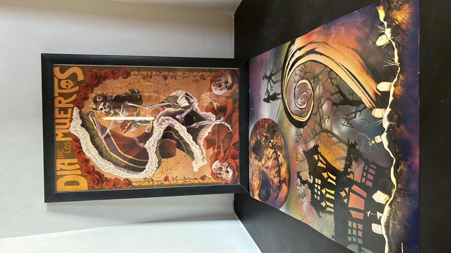 Photo 1 of DIA DE LOS MUERTOS 14.5” x 21” FRAMED ARTWORK AND NIGHTMARE BEFORE CHRISTMAS POSTER