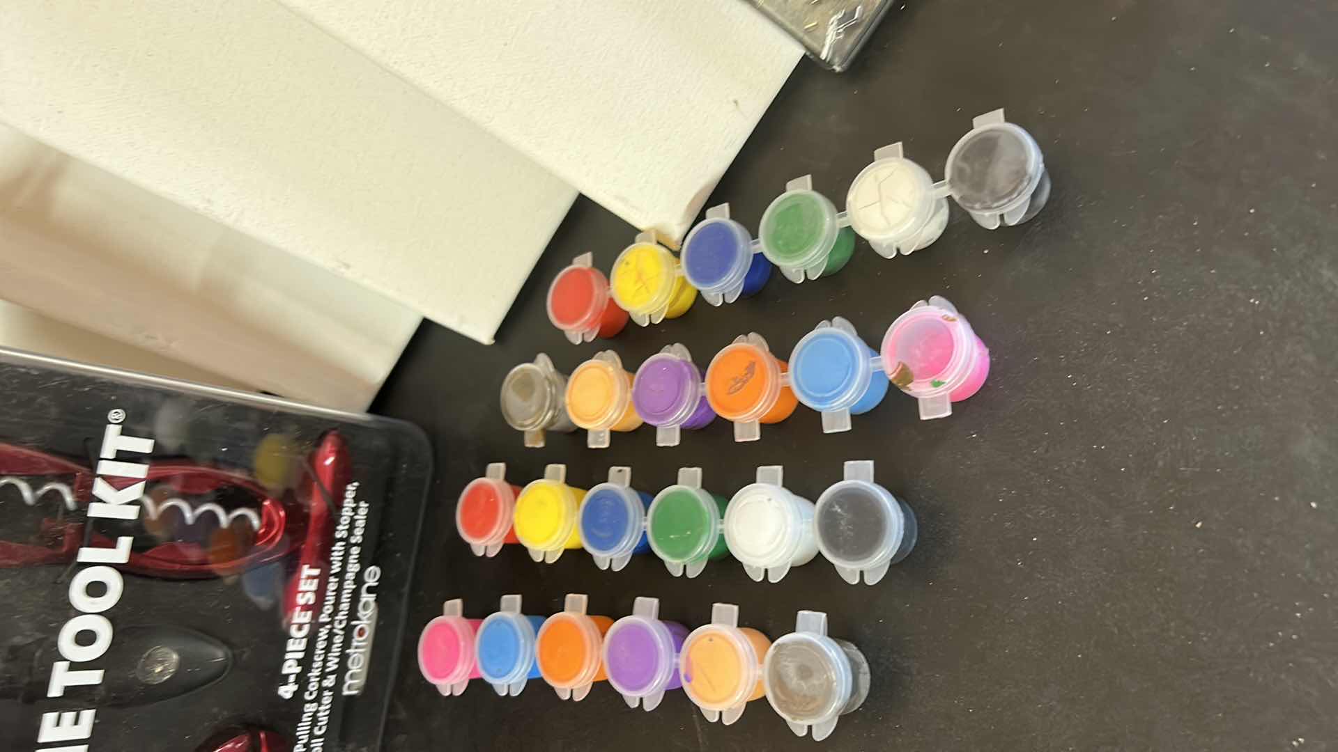 Photo 1 of WOMENS 'NIGHT IN' ASSORTMENT- 4 CANVASES w PAINT, DATE NIGHT CD AND WINE TOOL KIT