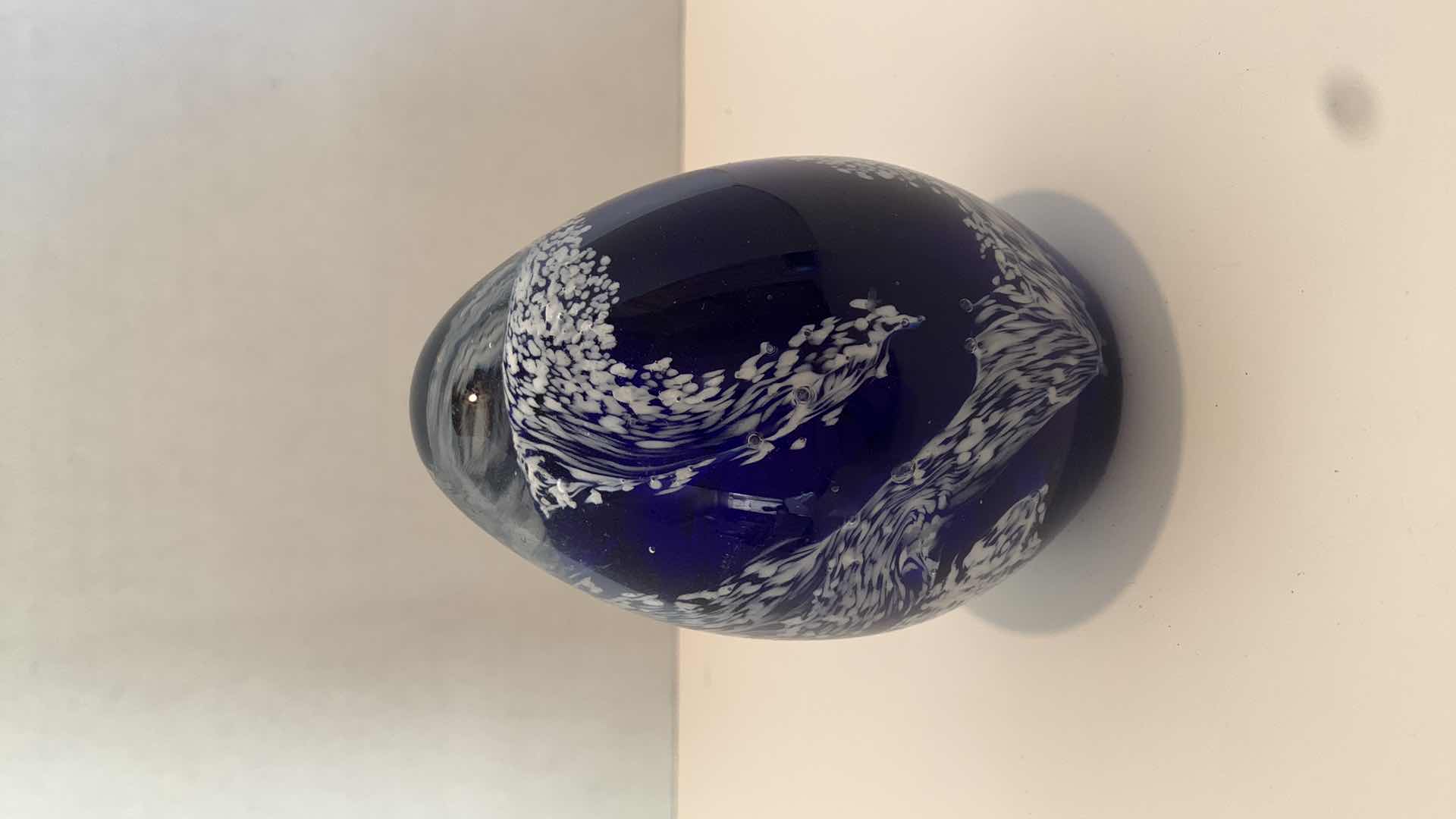 Photo 1 of BLUE AND WHITE BUBBLE ART GLASS 4” TALL