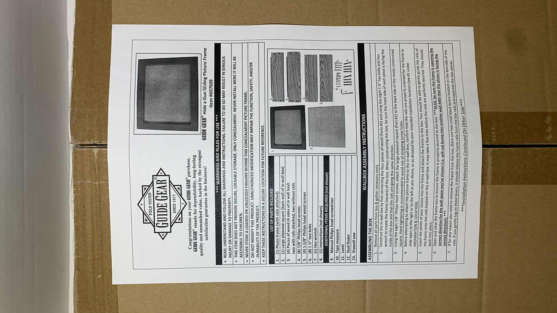 Photo 1 of GUIDE GEAR HIDE A GUN SLIDING PICTURE FRAME SAFE IN BOX