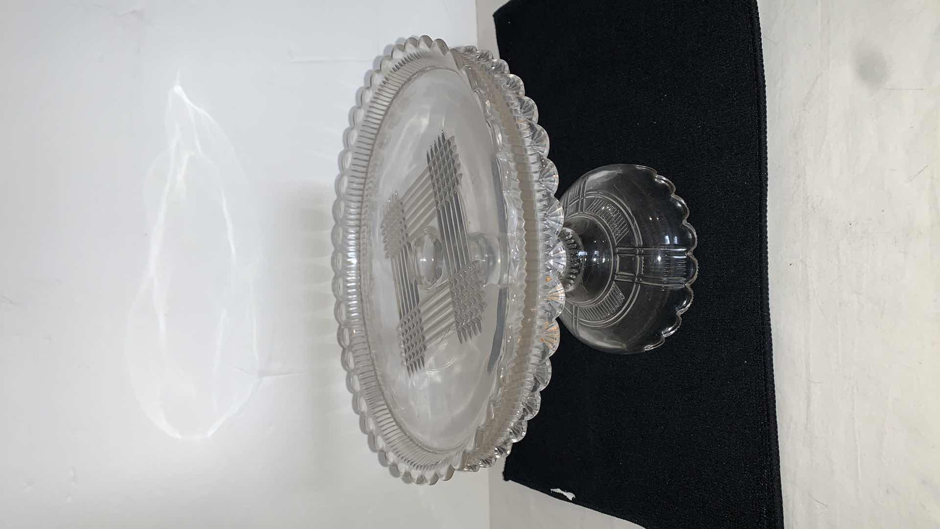 Photo 1 of ANTIQUE PRESSED GLASS CAKE DISH 10 IN WIDE