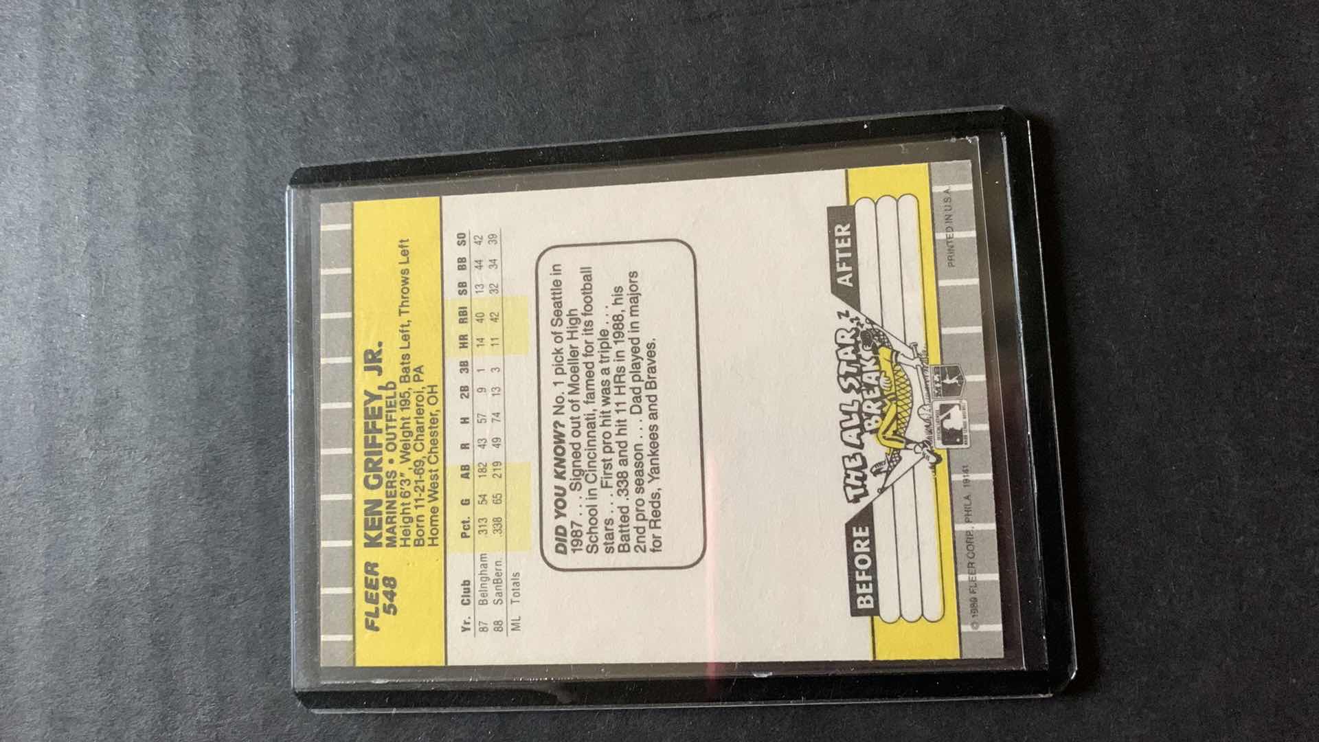 Photo 1 of MLB BASEBALL 1989 FLEER 548 ROOKIE KEN GRIFFEY JR.