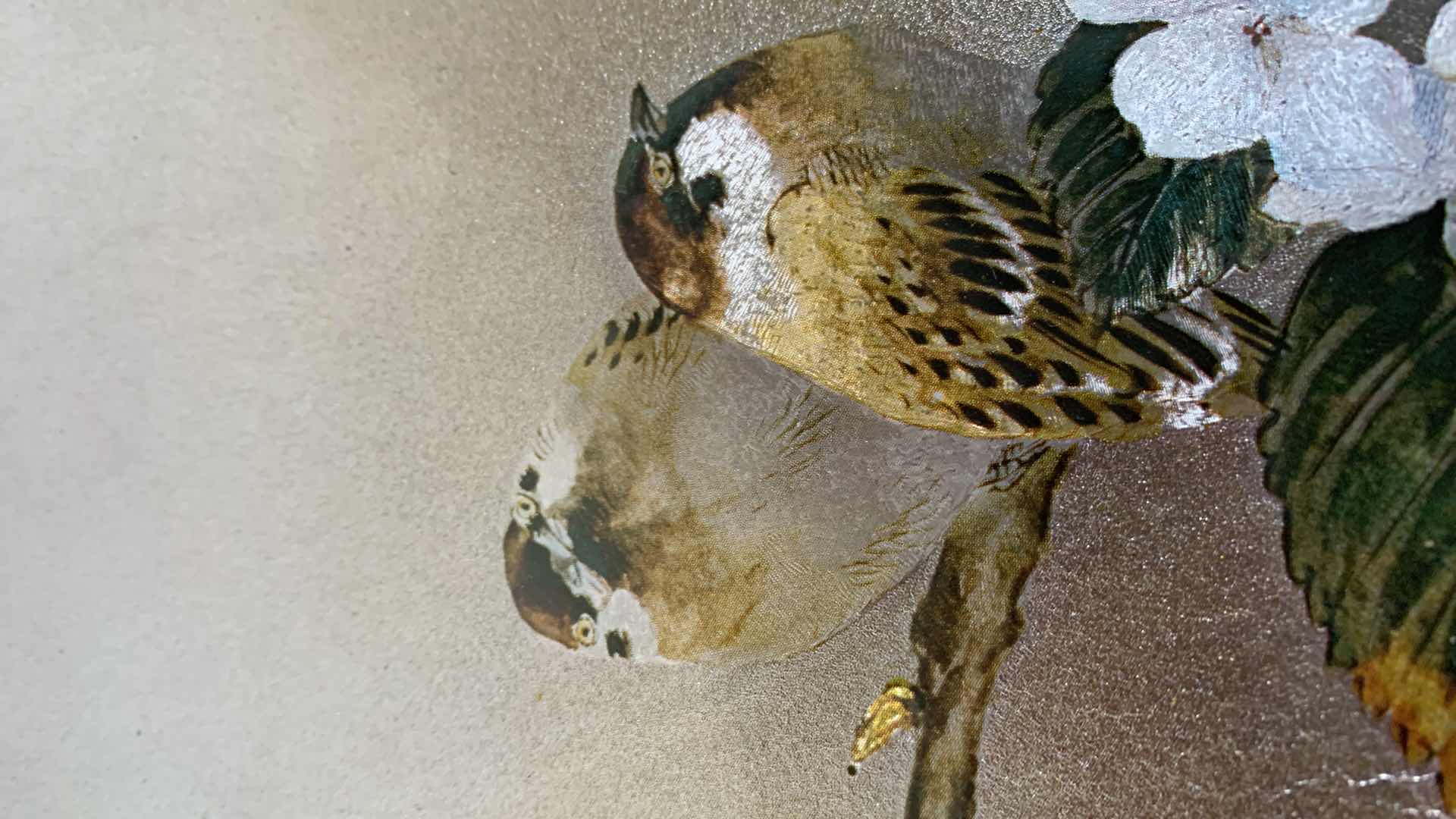 Photo 1 of $135 ASIAN METALLIC ART PRINT BIRDS AND FLOWERS 31” X 17”