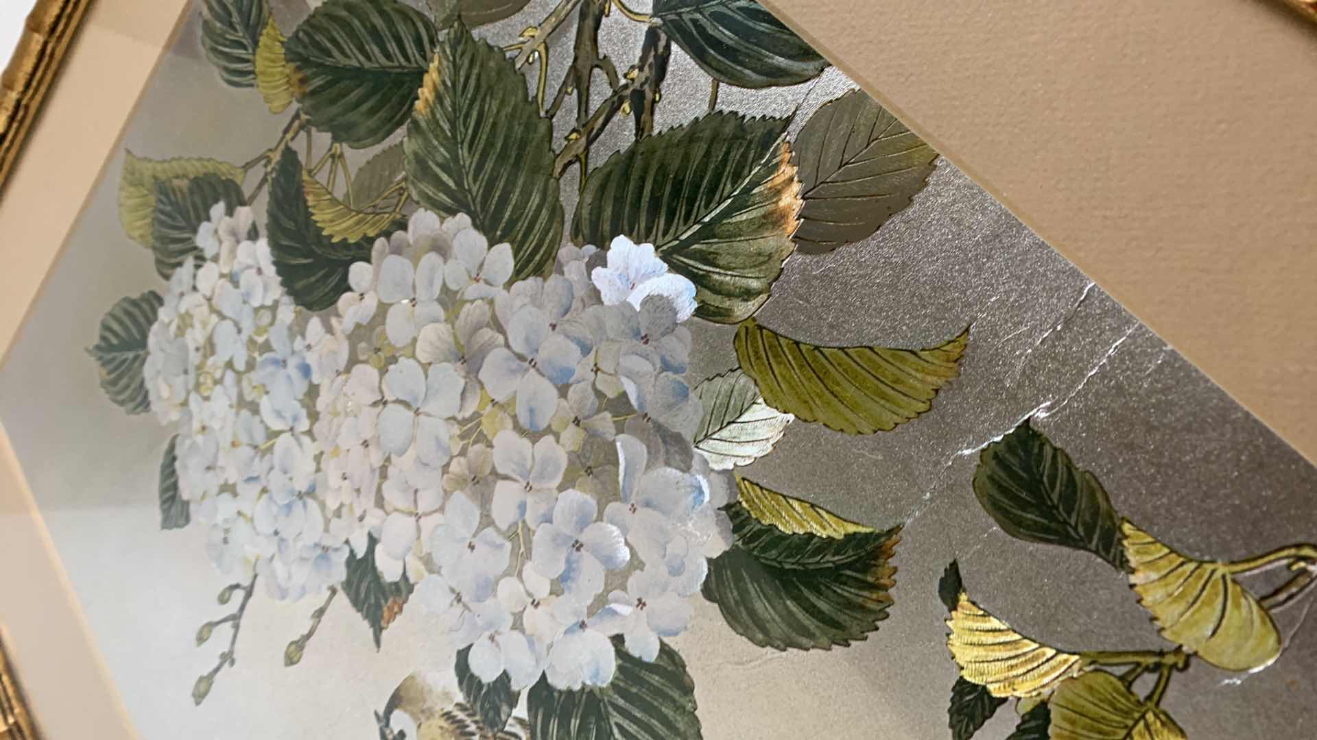 Photo 1 of $135 ASIAN METALLIC ART PRINT BIRDS AND FLOWERS 31” X 17”