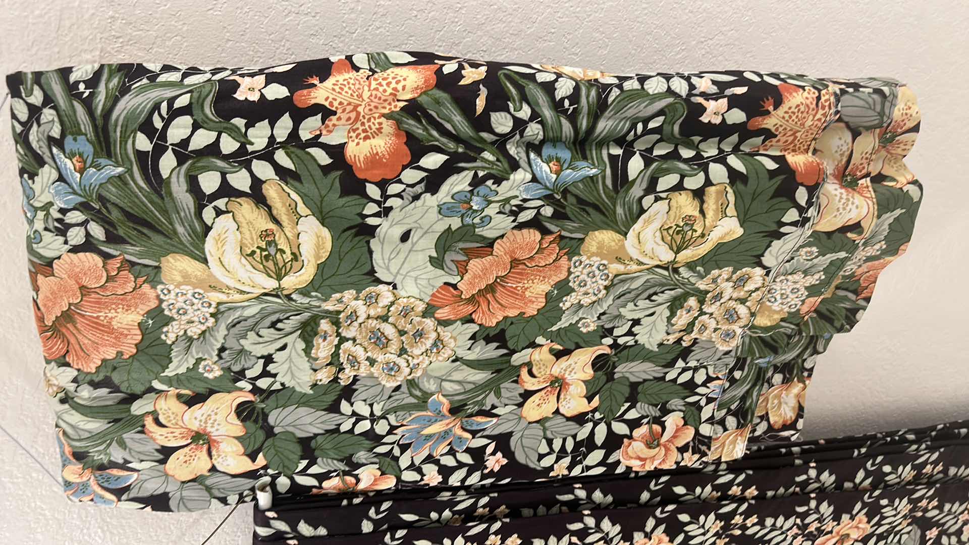 Photo 1 of FLORAL ON BLACK DRAPERY PANELS, VALANCE AND MORE W EXTRA FABRIC