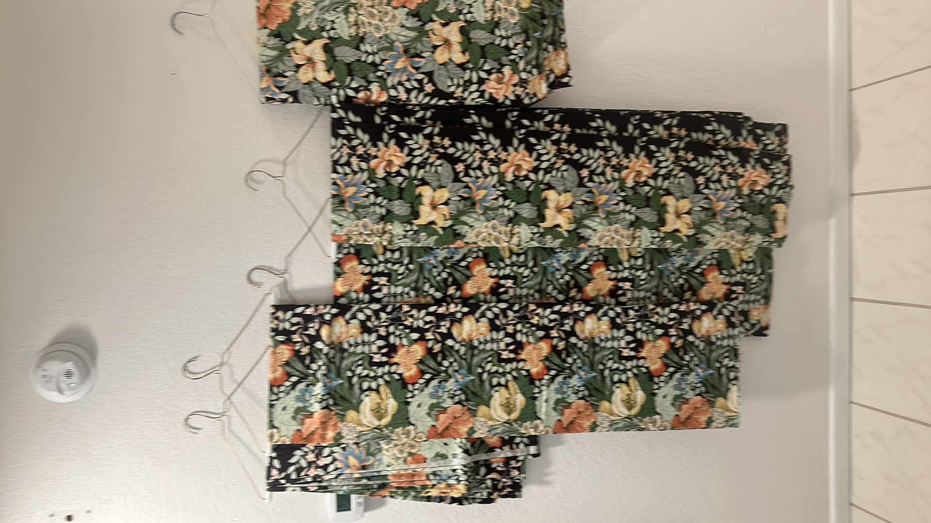 Photo 1 of FLORAL ON BLACK DRAPERY PANELS, VALANCE AND MORE W EXTRA FABRIC