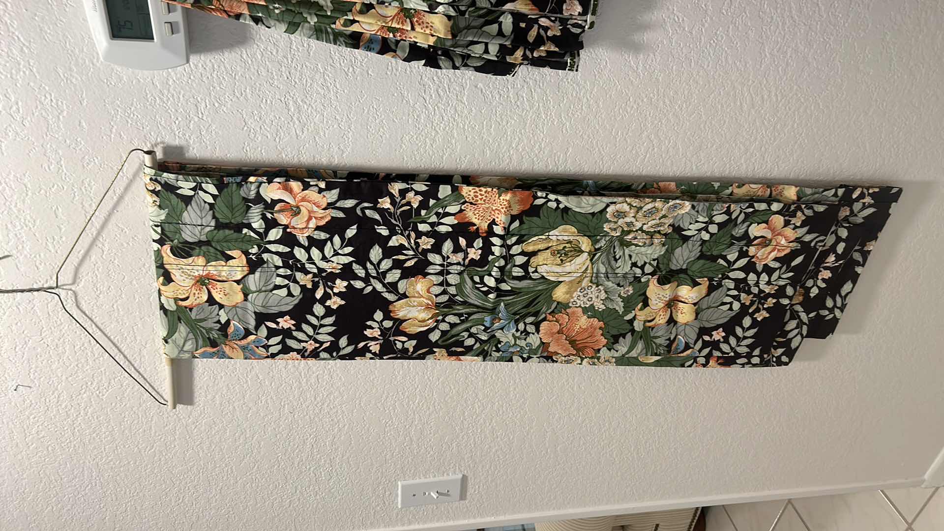 Photo 1 of FLORAL ON BLACK DRAPERY PANELS, VALANCE AND MORE W EXTRA FABRIC