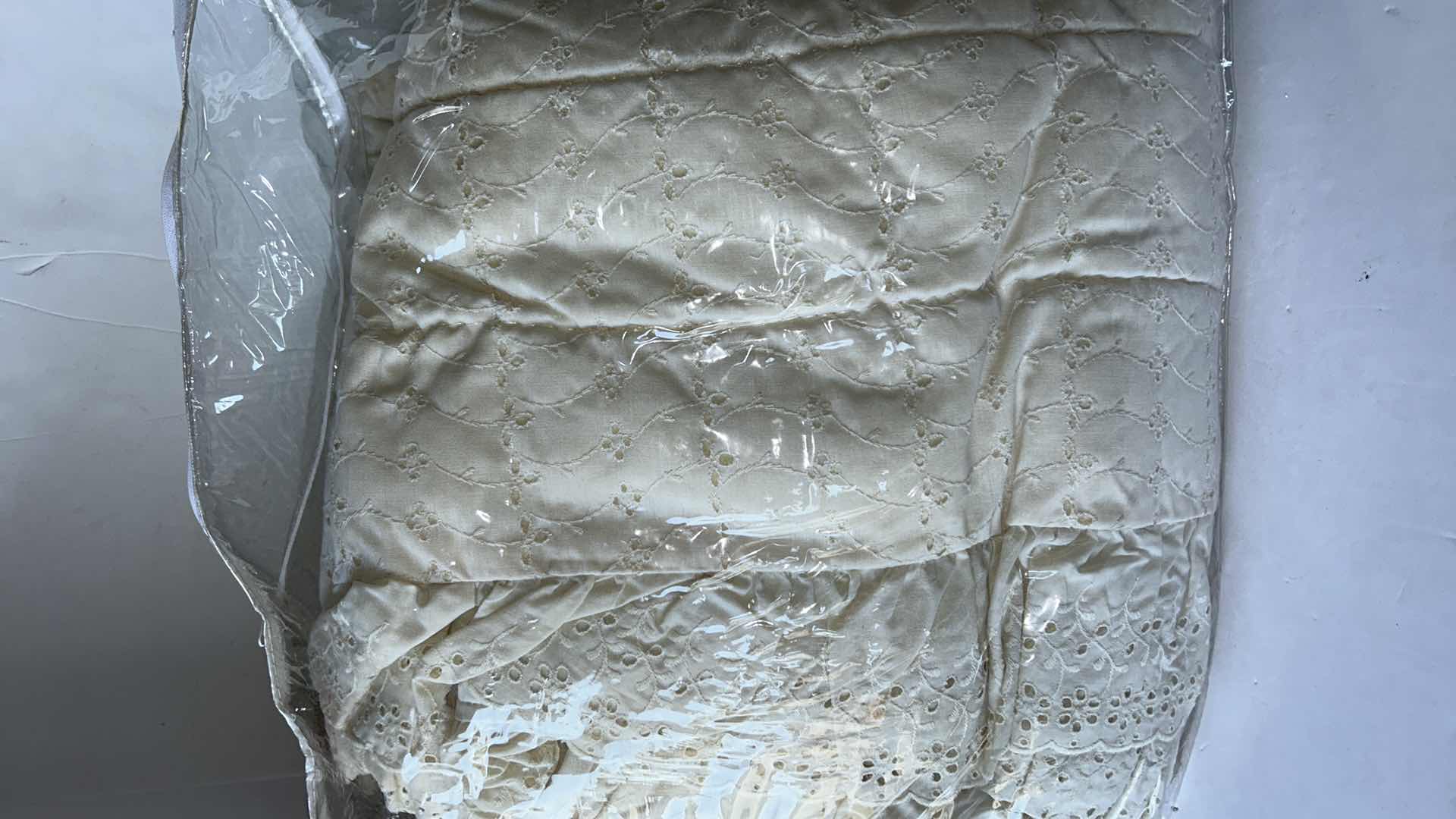 Photo 1 of IVORY EYELIT COMFORTER BEDSKIRT AND TWO SHAMS