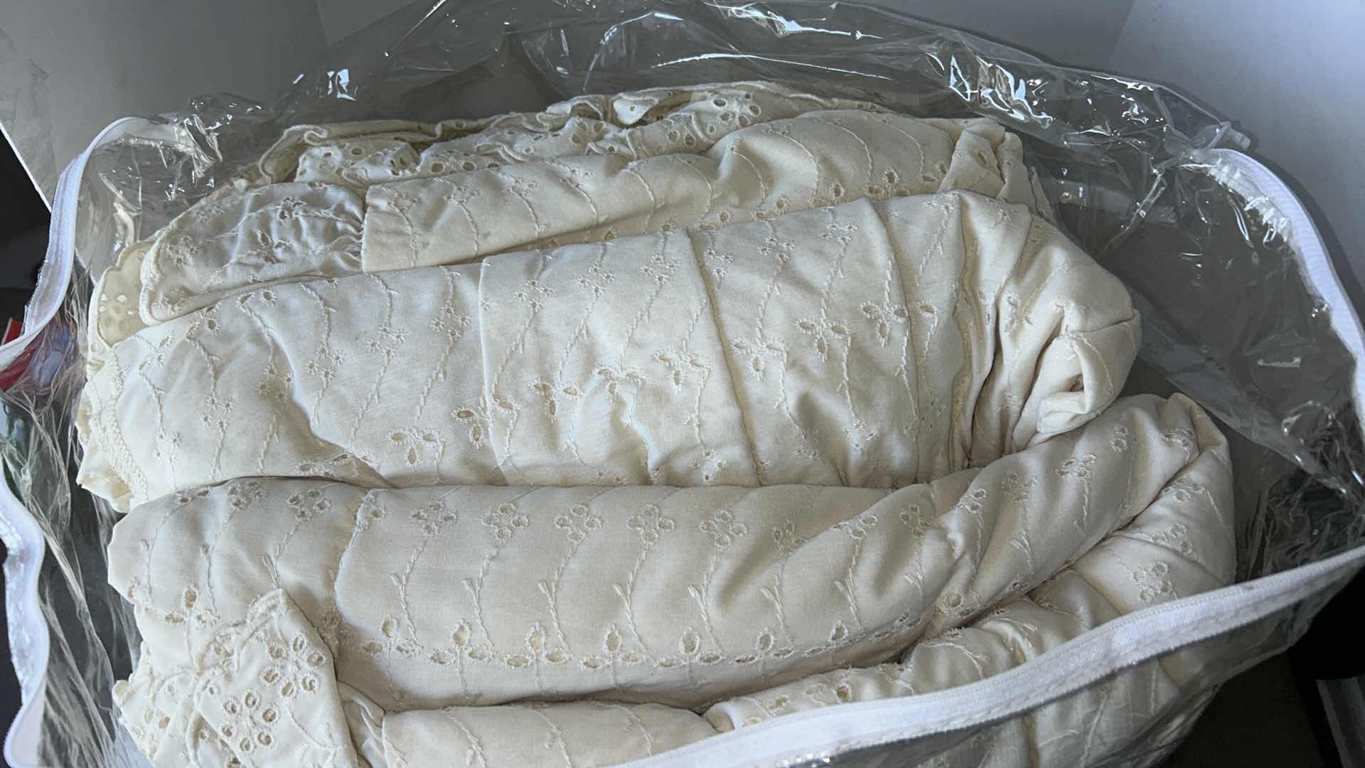 Photo 1 of IVORY EYELIT COMFORTER BEDSKIRT AND TWO SHAMS