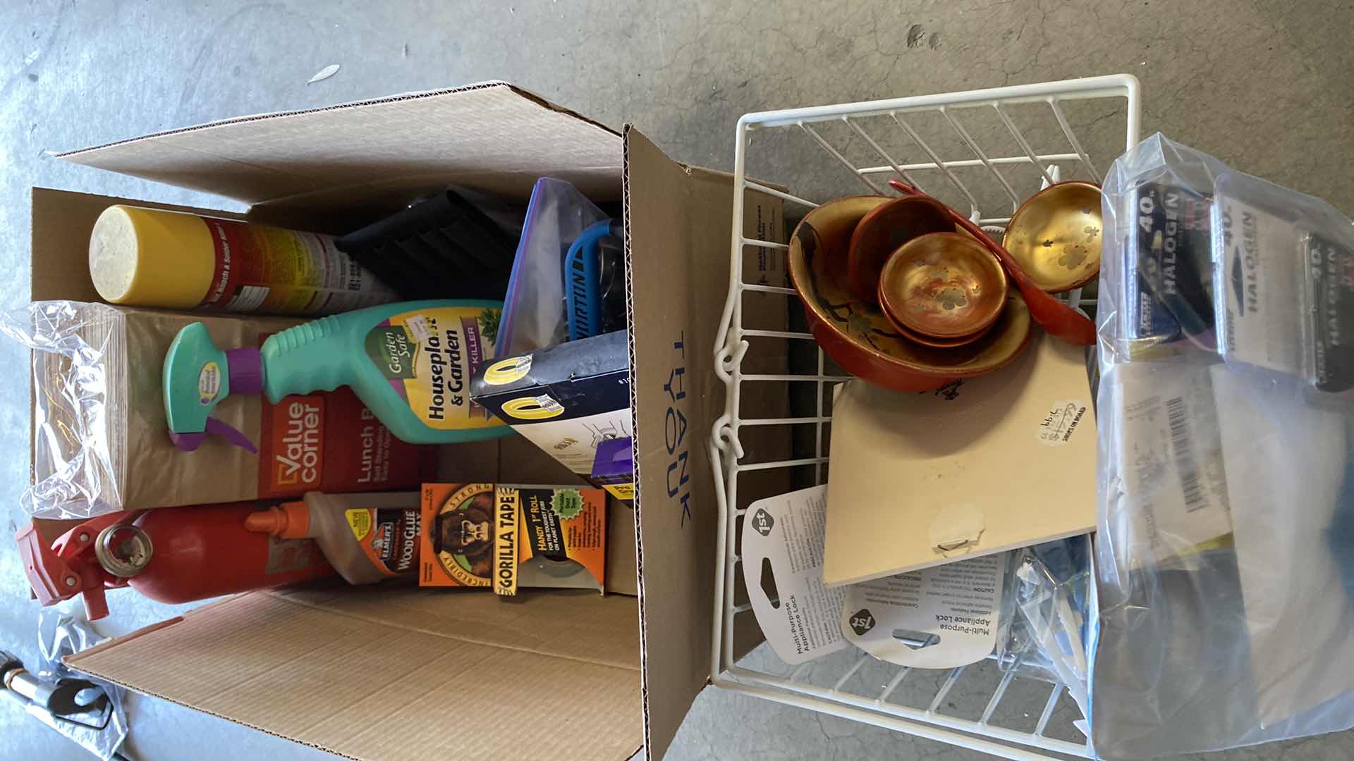 Photo 1 of ASSORTED HOUSEHOLD ITEMS BULBS FIRE EXTINGUISHER AND MORE