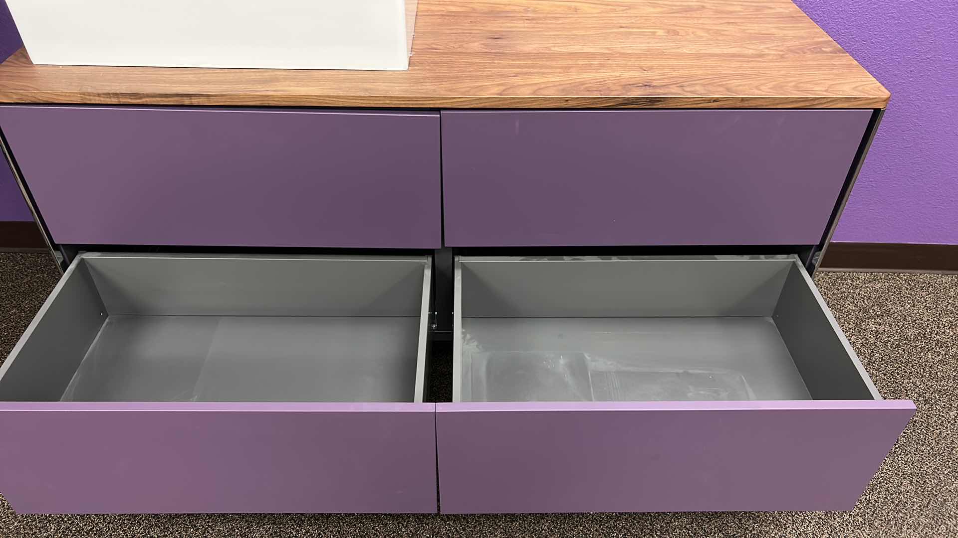 Photo 1 of PURPLE DURAVIT VANITY W 4 DRAWERS AND 18” CERAMIC SINK 