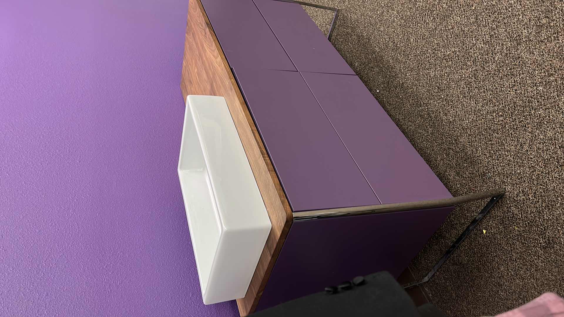 Photo 1 of PURPLE DURAVIT VANITY W 4 DRAWERS AND 18” CERAMIC SINK 