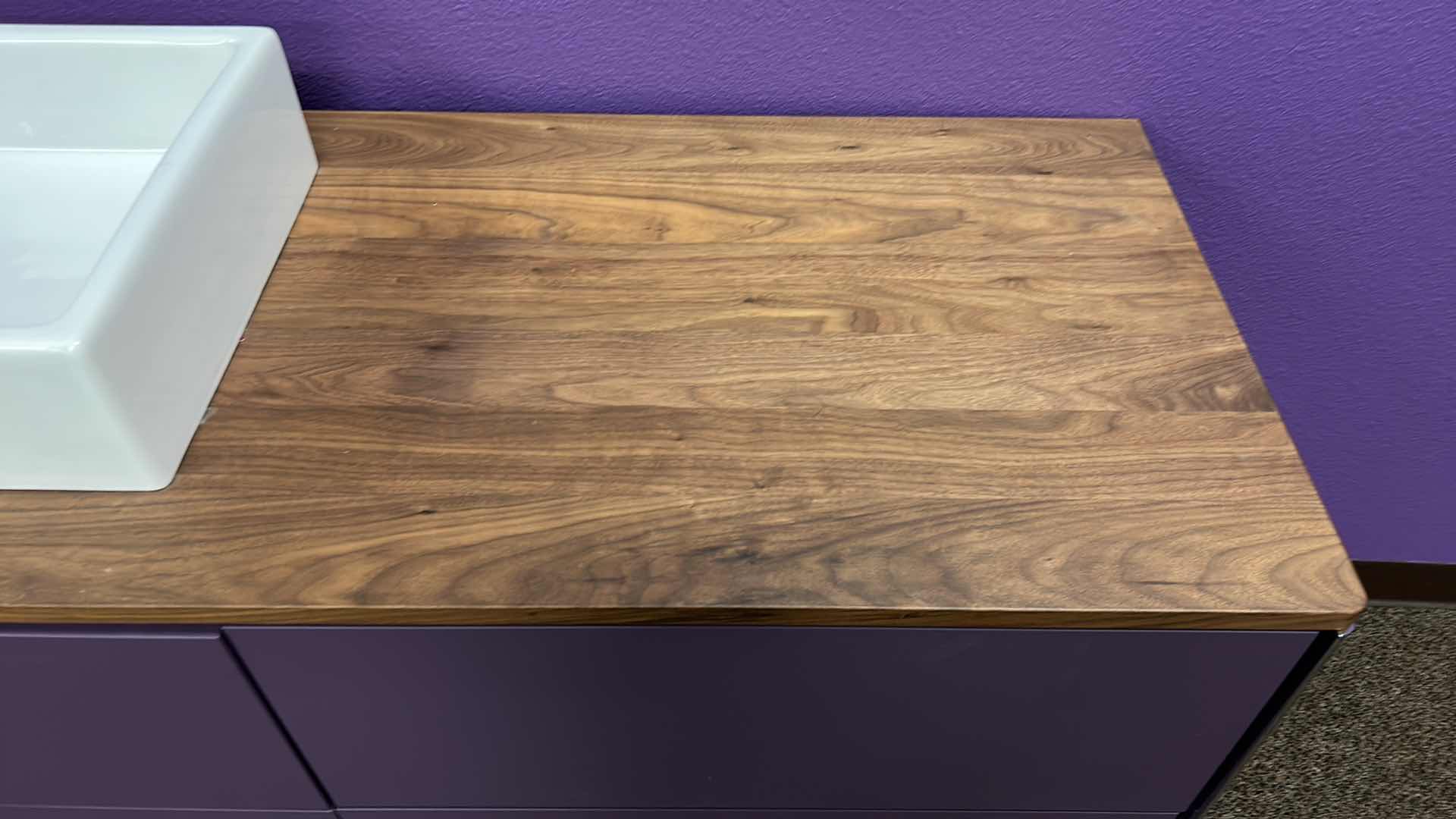 Photo 1 of PURPLE DURAVIT VANITY W 4 DRAWERS AND 18” CERAMIC SINK 