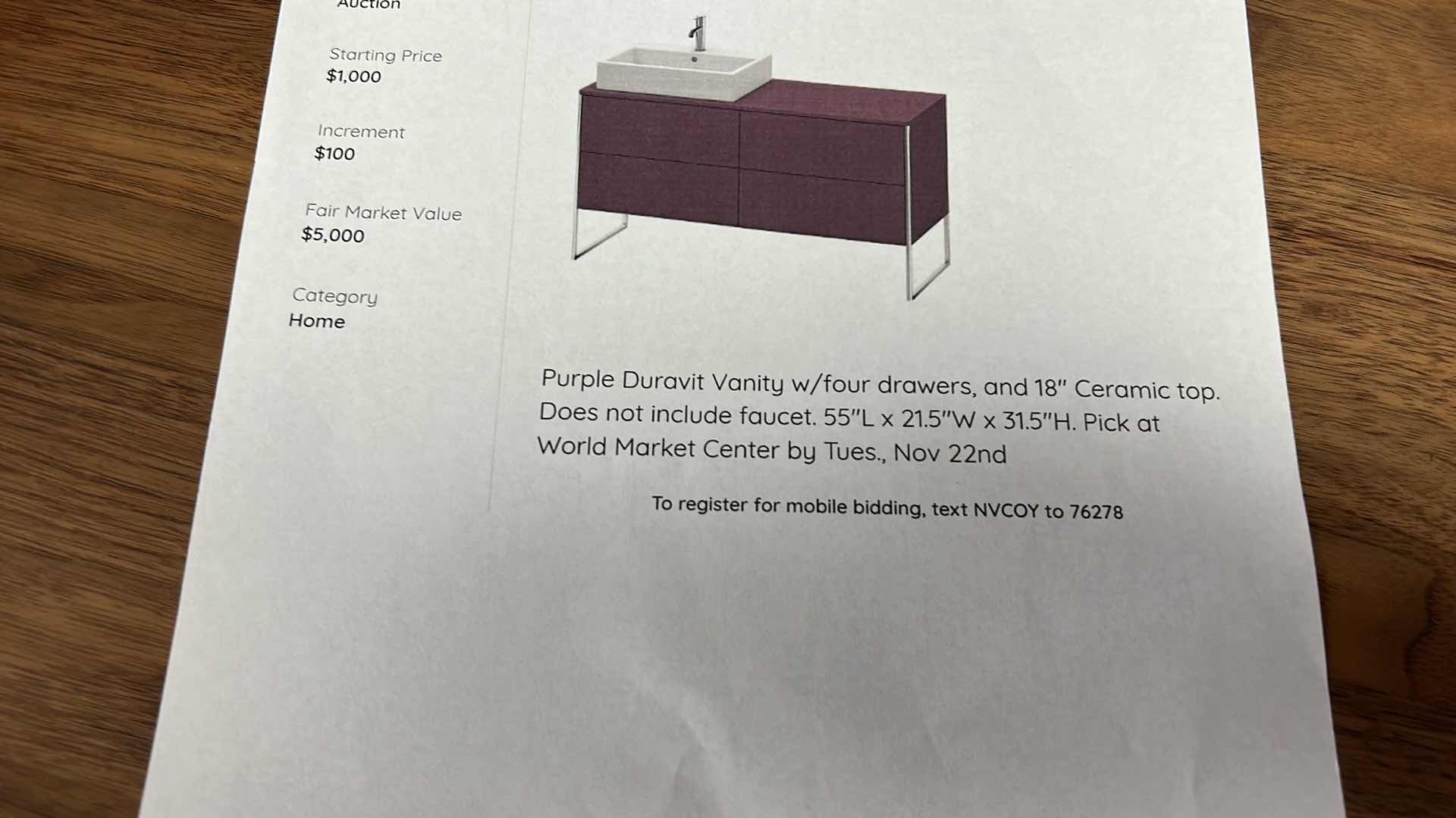 Photo 1 of PURPLE DURAVIT VANITY W 4 DRAWERS AND 18” CERAMIC SINK 