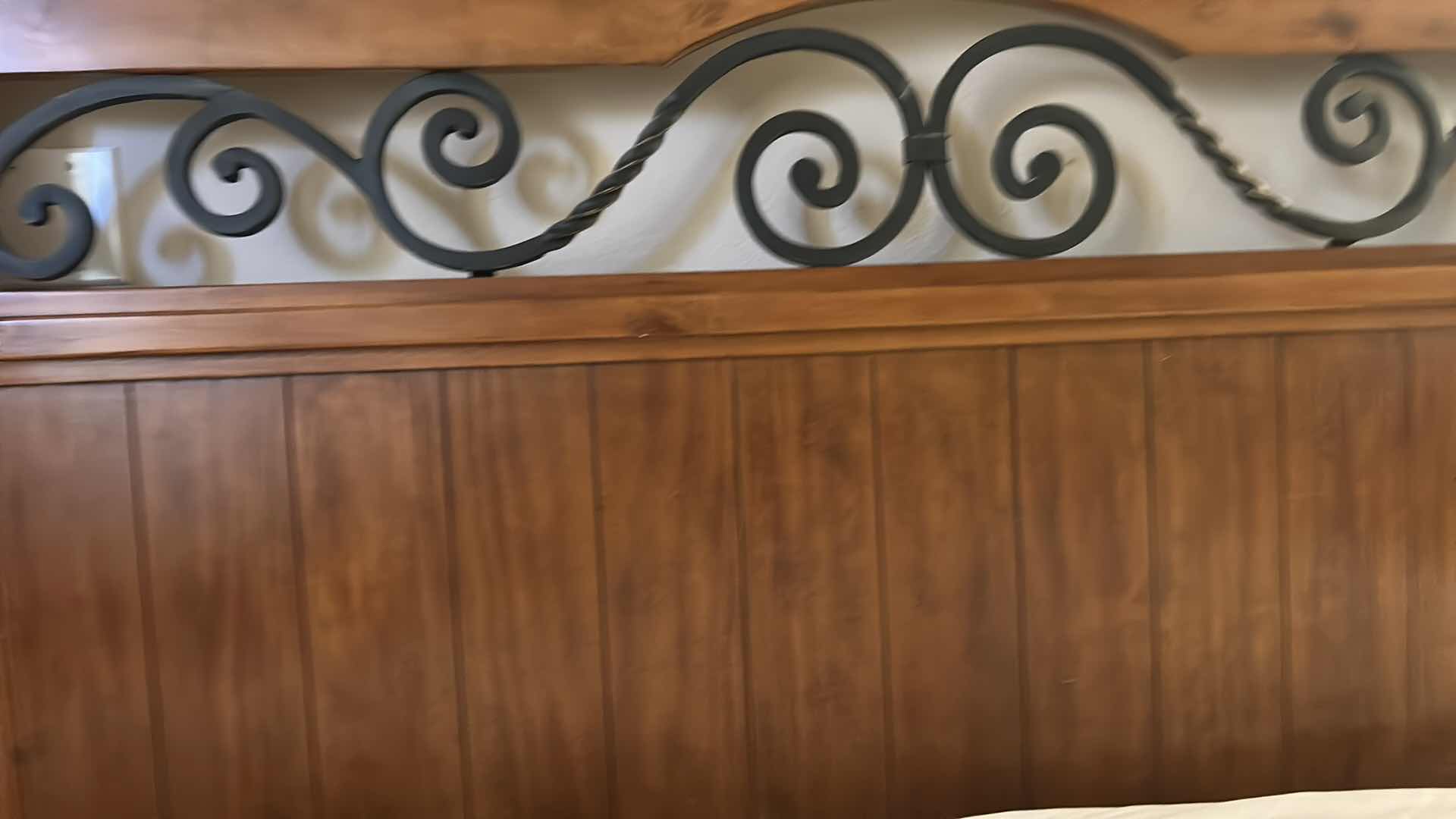 Photo 1 of HOME FURNITURE - WOOD WITH METAL ACCENTS - KING BEDFRAME HEADBOARD AND FOOTBOARD 82. 5” x 90” x H61” (MATTRESS AND OTHER PIECES SOLD SEPERATELY)