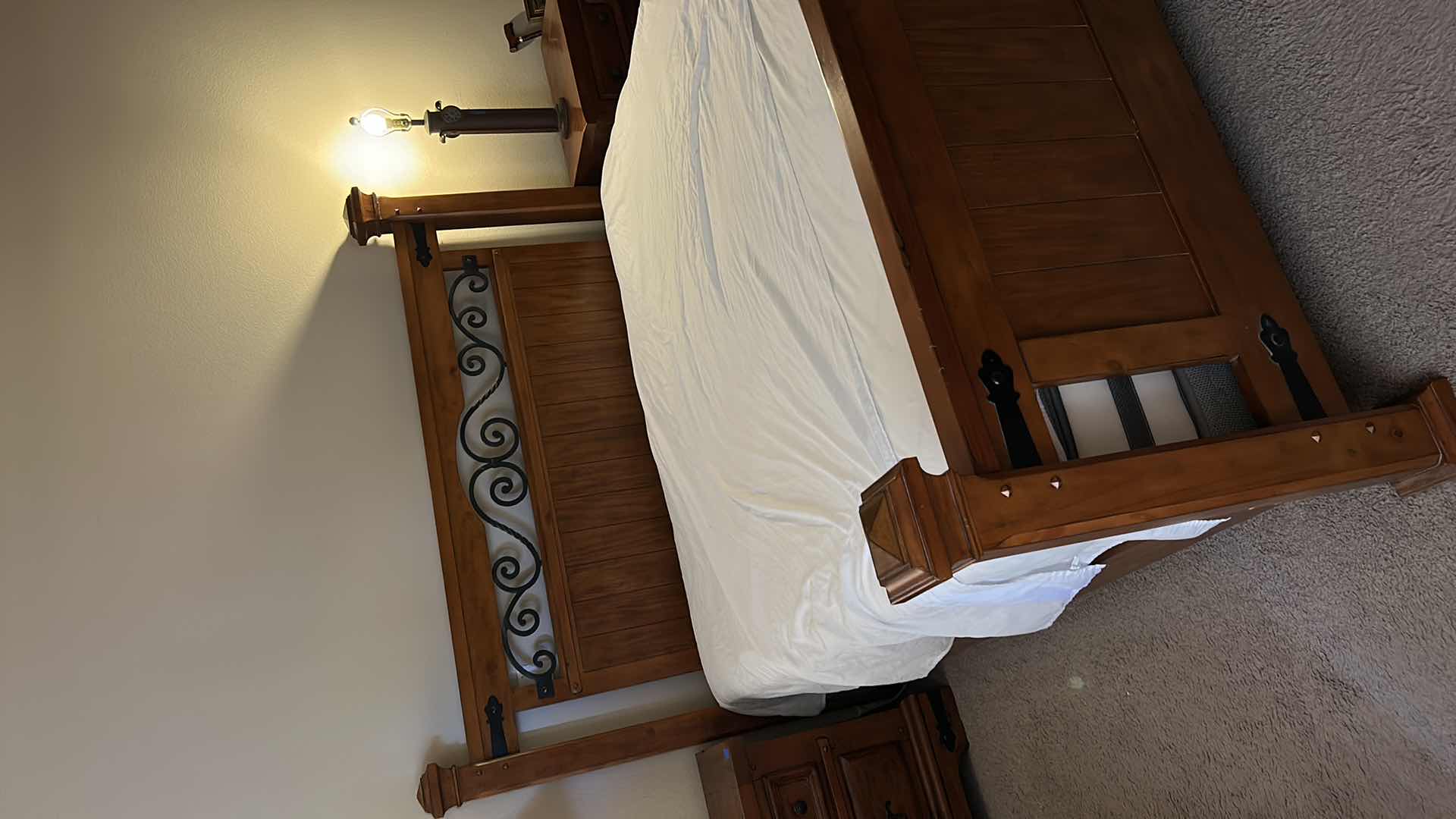 Photo 1 of HOME FURNITURE - WOOD WITH METAL ACCENTS - KING BEDFRAME HEADBOARD AND FOOTBOARD 82. 5” x 90” x H61” (MATTRESS AND OTHER PIECES SOLD SEPERATELY)
