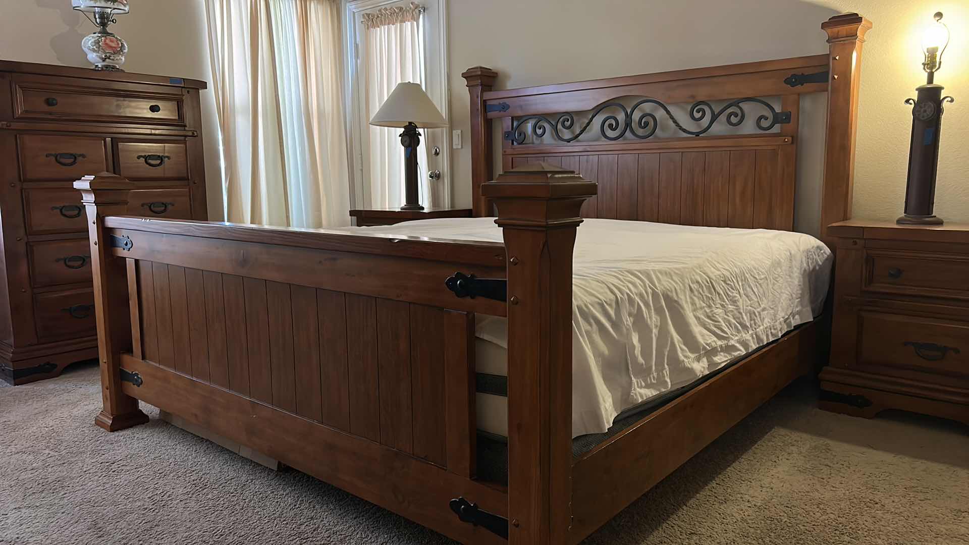 Photo 1 of HOME FURNITURE - WOOD WITH METAL ACCENTS - KING BEDFRAME HEADBOARD AND FOOTBOARD 82. 5” x 90” x H61” (MATTRESS AND OTHER PIECES SOLD SEPERATELY)