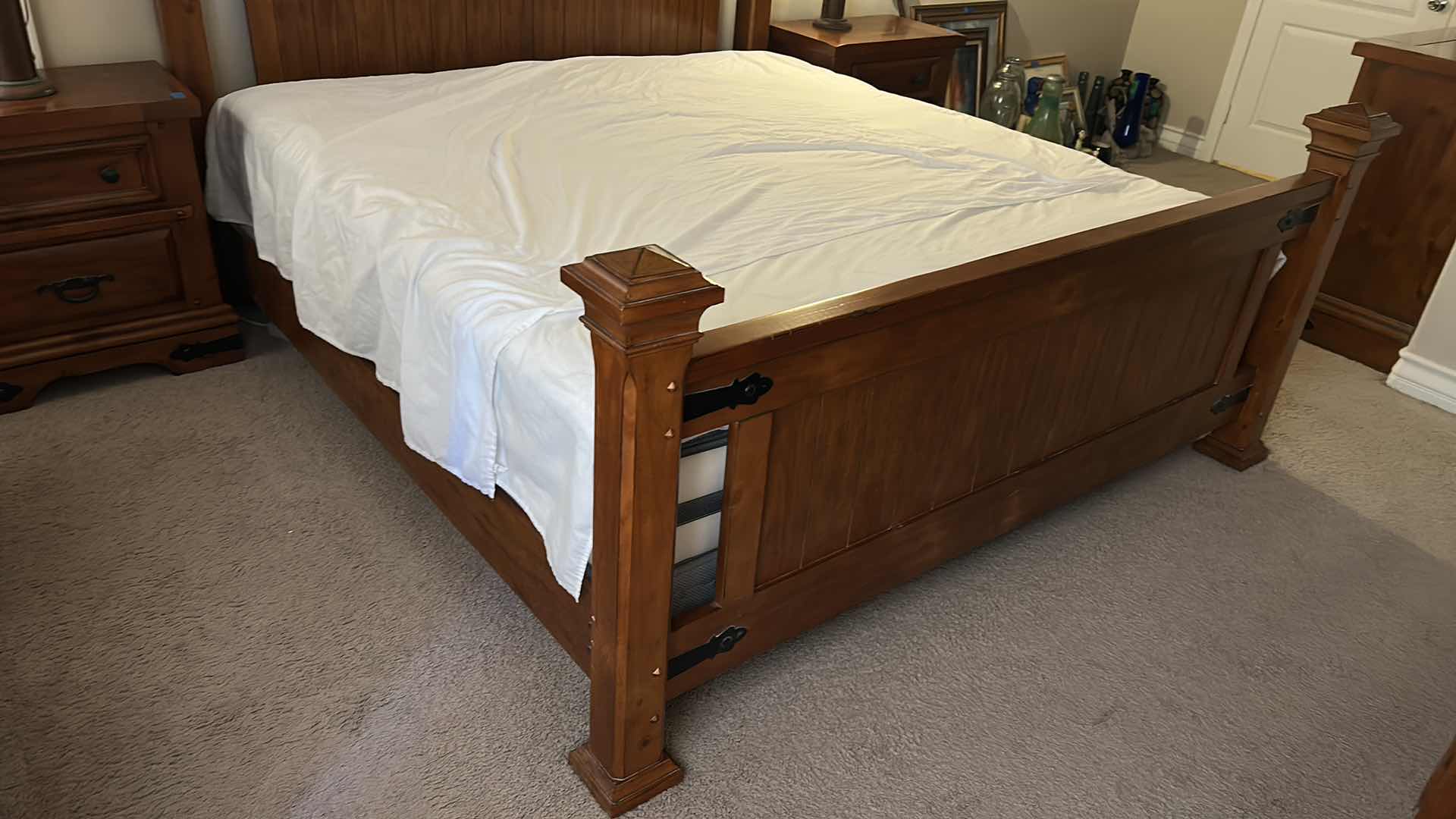 Photo 1 of HOME FURNITURE - WOOD WITH METAL ACCENTS - KING BEDFRAME HEADBOARD AND FOOTBOARD 82. 5” x 90” x H61” (MATTRESS AND OTHER PIECES SOLD SEPERATELY)